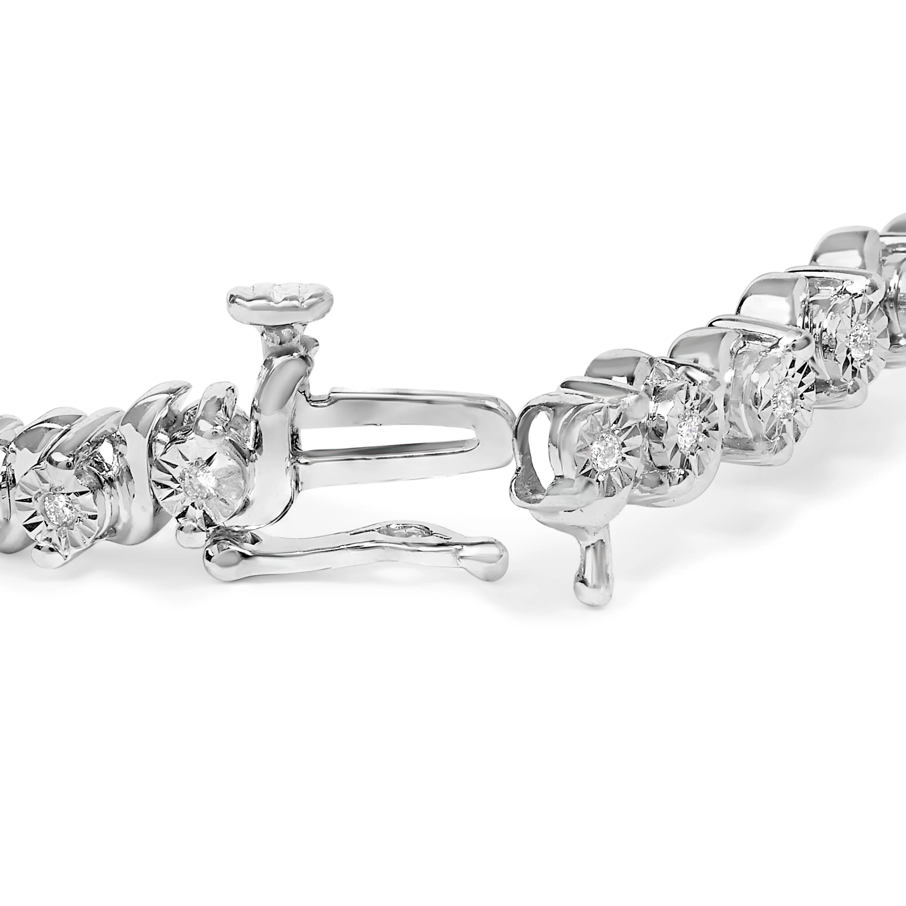 .925 Sterling Silver 1/4 Cttw Diamond Station and S Link Bracelet - Image 2
