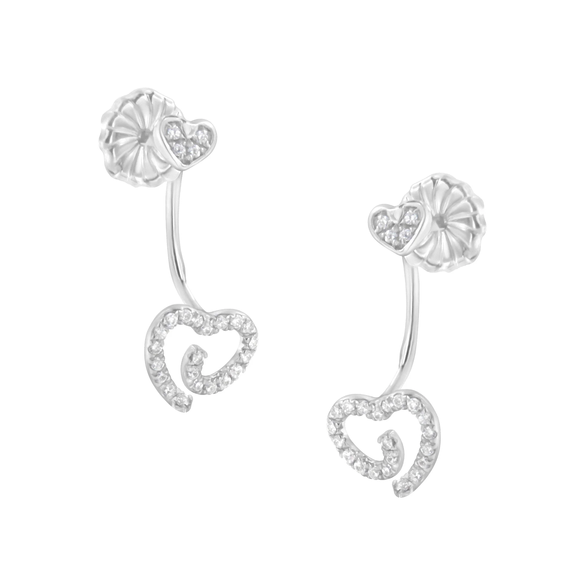.925 Sterling Silver 1/4 Cttw Diamond Swirl Heart Front/Back Earrings (I-J Color, I2-I3 Clarity) - Image 5