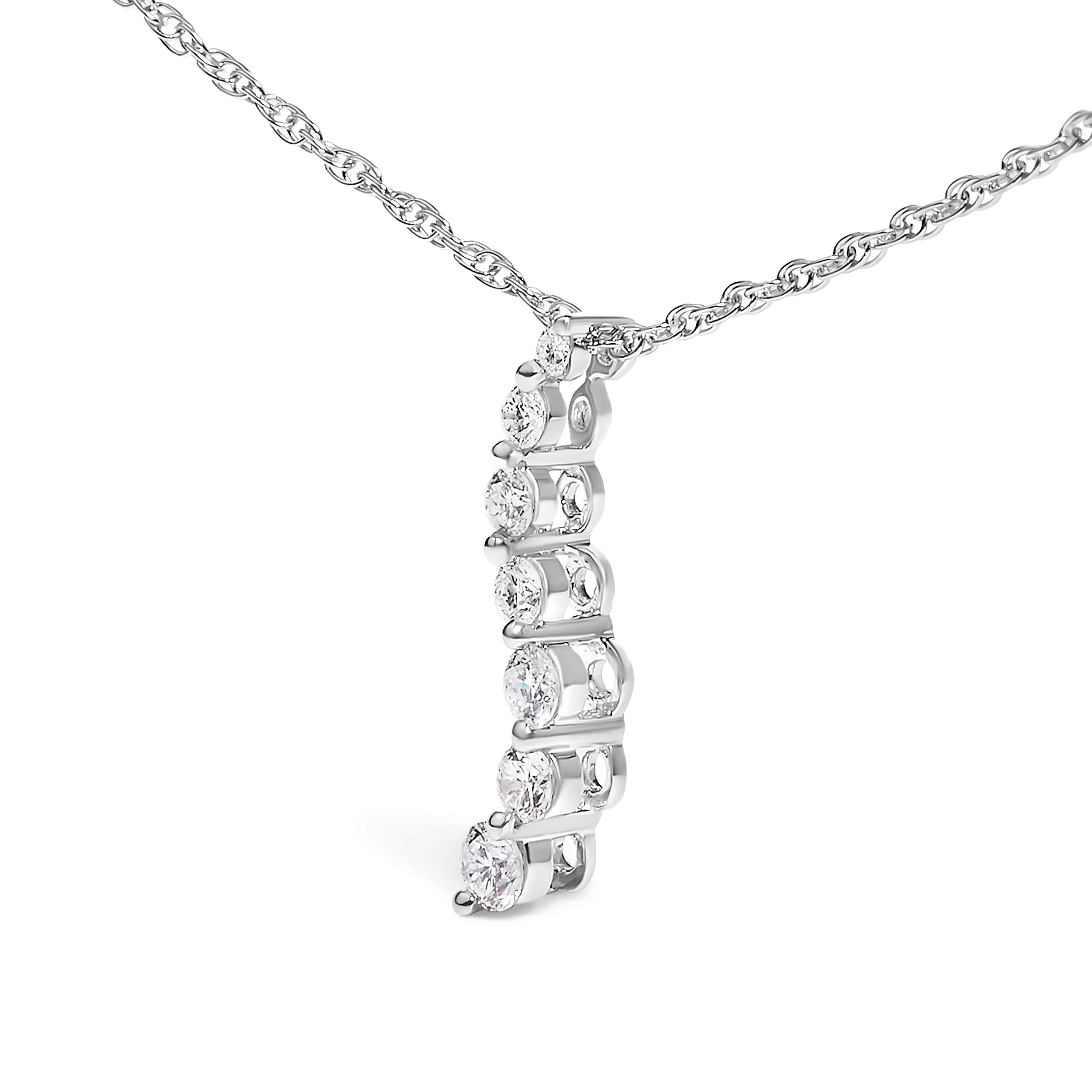 .925 Sterling Silver 1/4 Cttw Lab Grown Diamond Journey Pendant Necklace - 18" Inches - Image 3