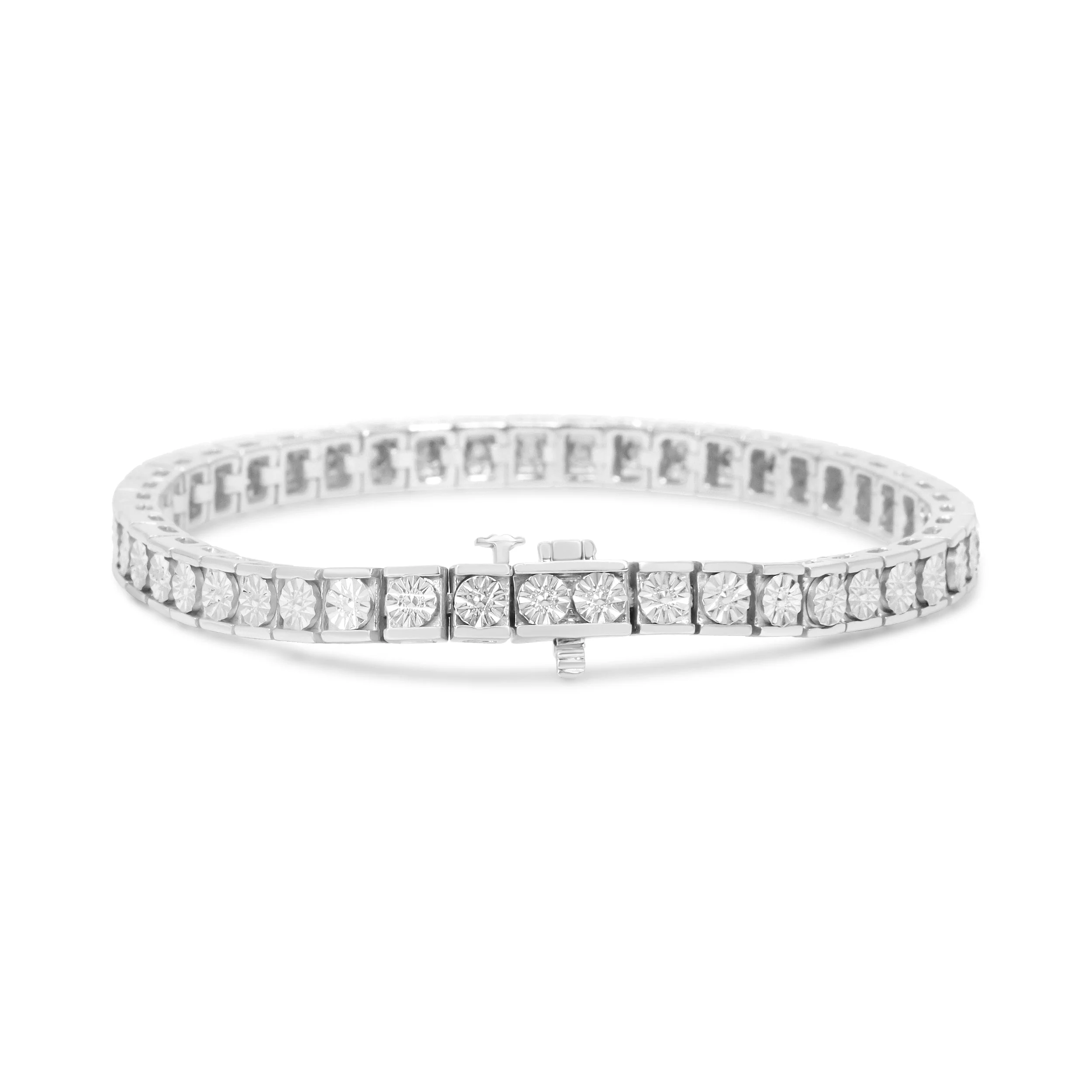 .925 Sterling Silver 1/4 Cttw Miracle Set Diamond and Bead Link 7.25" Tennis Bracelet (I-J Color, I2-I3 Clarity) - Image 2