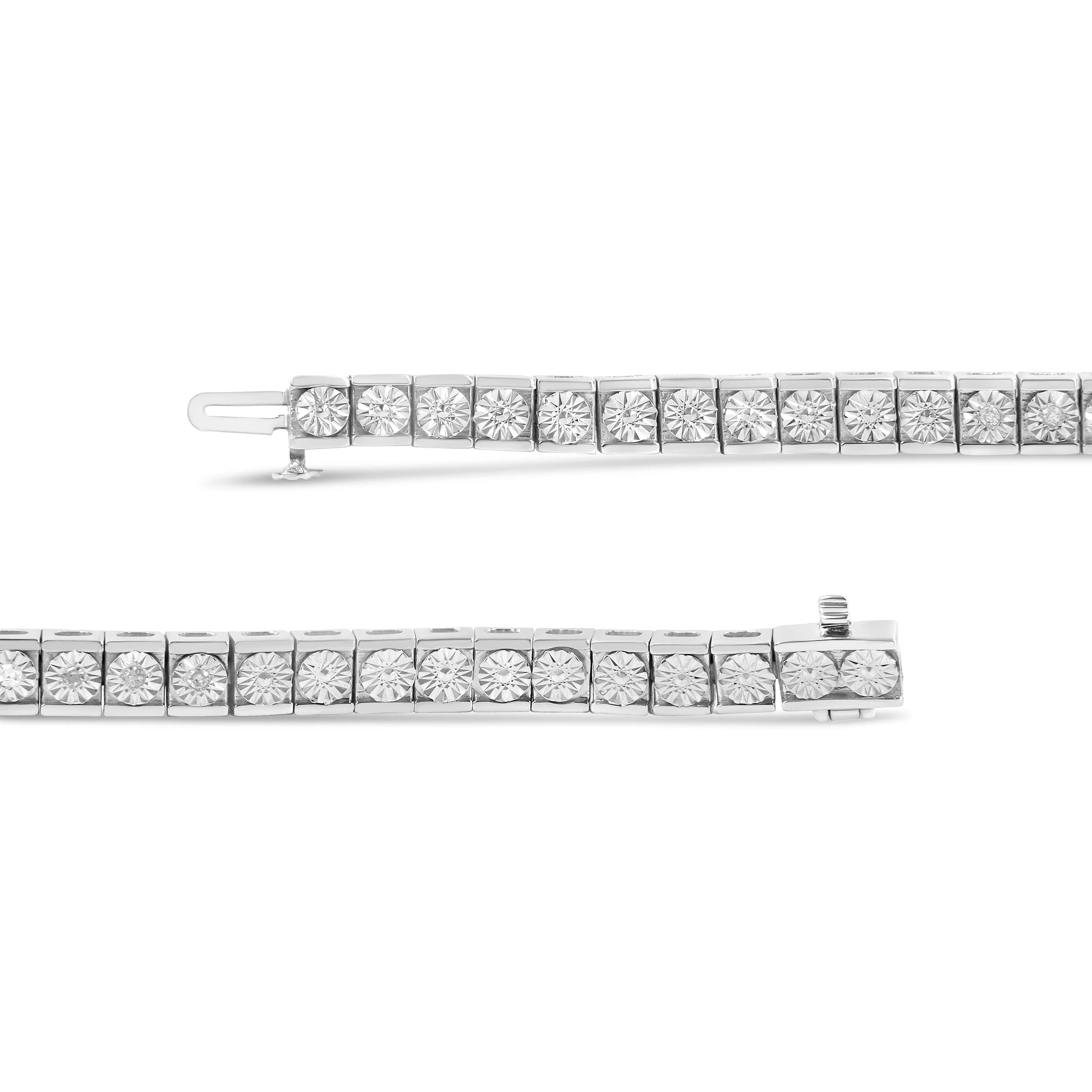 .925 Sterling Silver 1/4 Cttw Miracle Set Diamond and Bead Link 7.25" Tennis Bracelet (I-J Color, I2-I3 Clarity) - Image 3