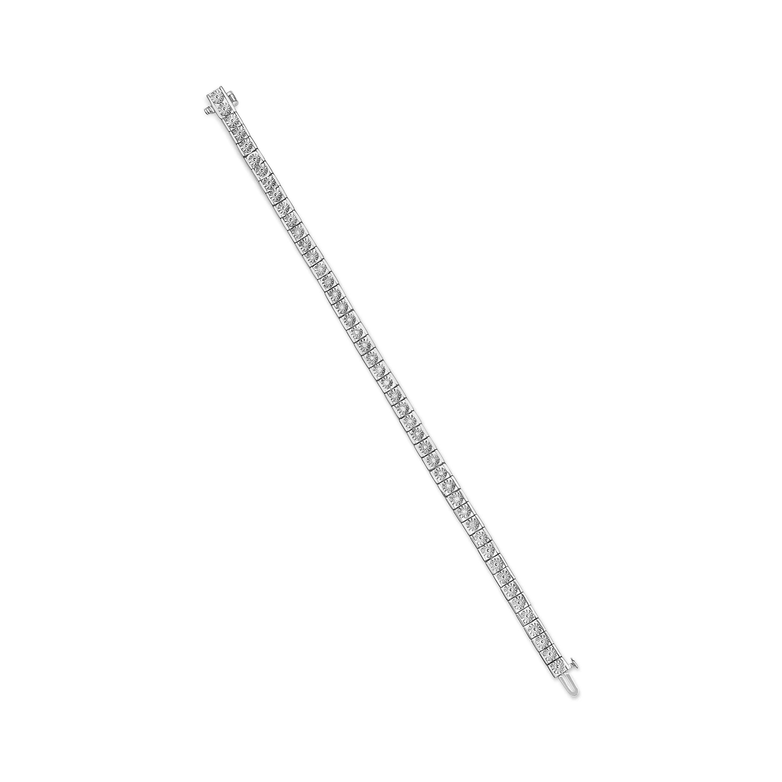 .925 Sterling Silver 1/4 Cttw Miracle Set Diamond and Bead Link 7.25" Tennis Bracelet (I-J Color, I2-I3 Clarity) - Image 4