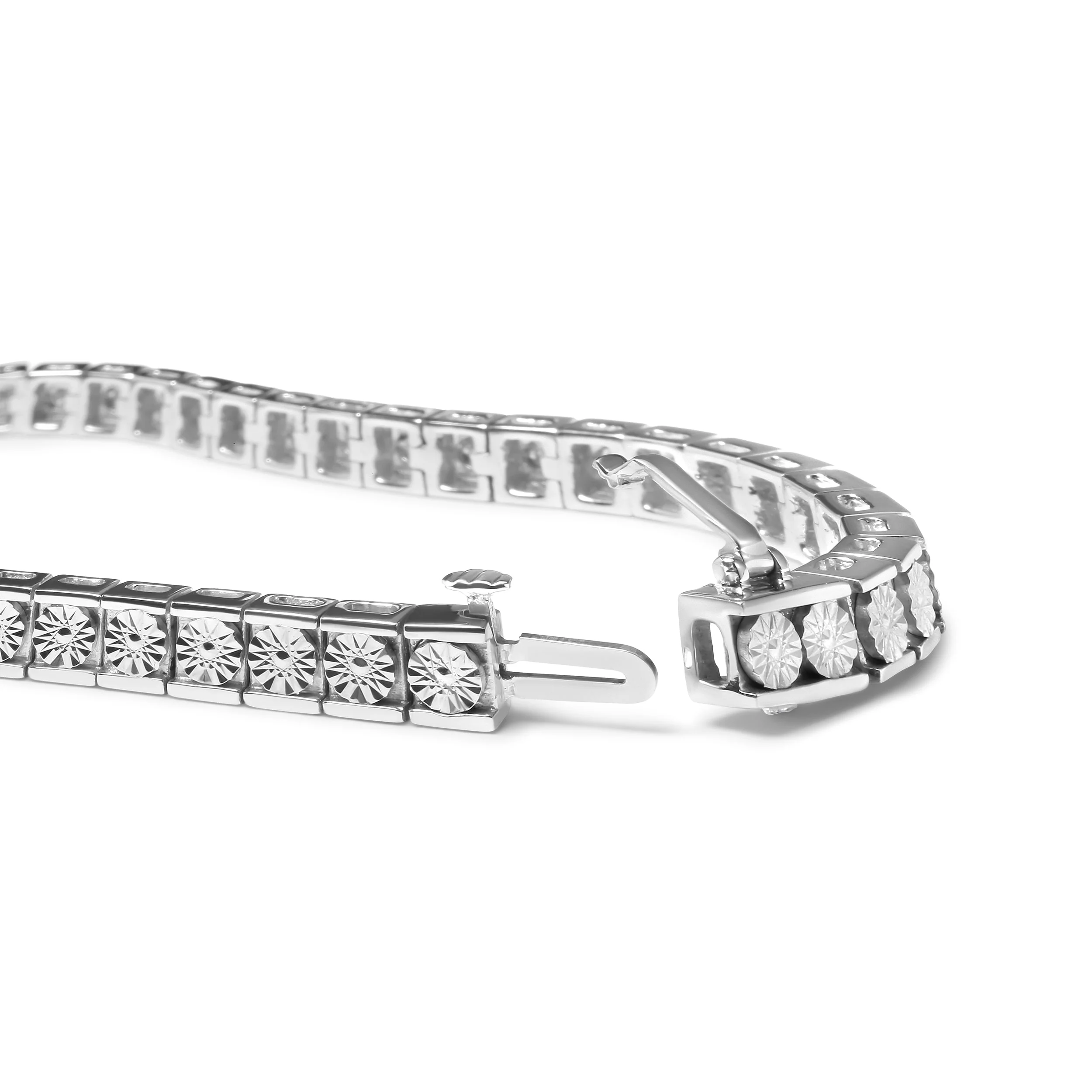 .925 Sterling Silver 1/4 Cttw Miracle Set Diamond and Bead Link 7.25" Tennis Bracelet (I-J Color, I2-I3 Clarity) - Image 7