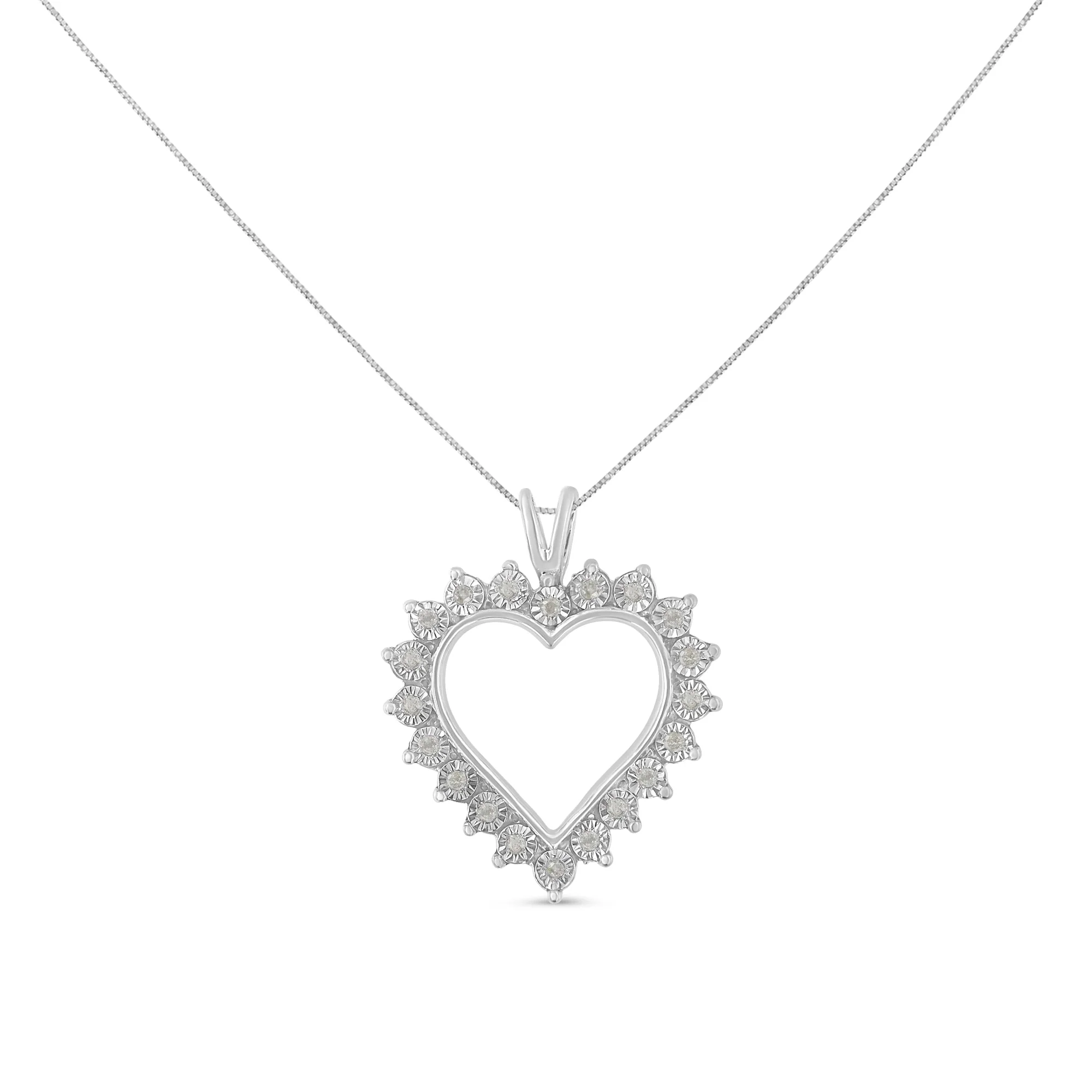 .925 Sterling Silver 1/4 Cttw Miracle Set Diamond Open Heart 18" Pendant Necklace (I-J Color, I3 Clarity) - Image 2