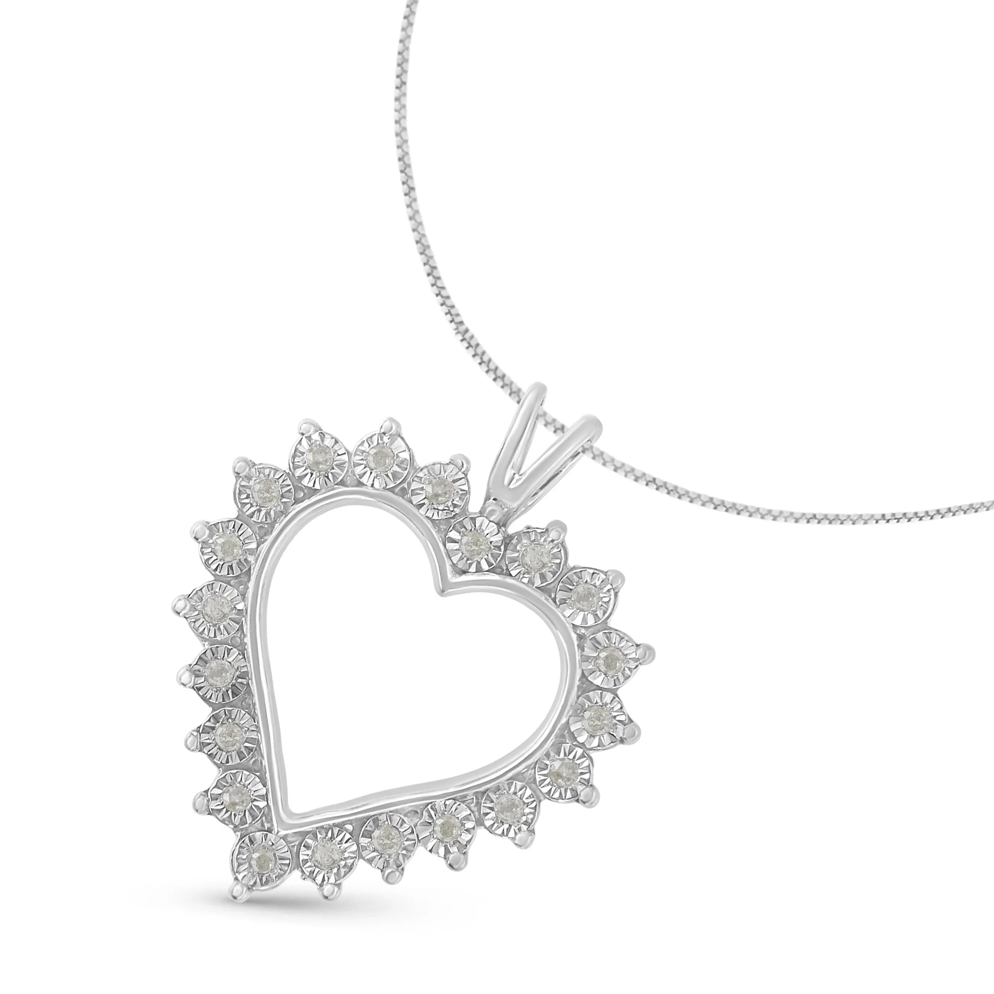 .925 Sterling Silver 1/4 Cttw Miracle Set Diamond Open Heart 18" Pendant Necklace (I-J Color, I3 Clarity) - Image 3