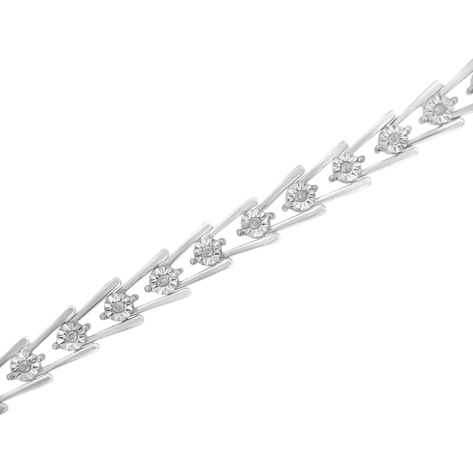 .925 Sterling Silver 1/4 cttw Miracle Set Diamond Sleek and Open "V"Bracelet (I-J Color, I3 Clarity) -7.5" - Image 4