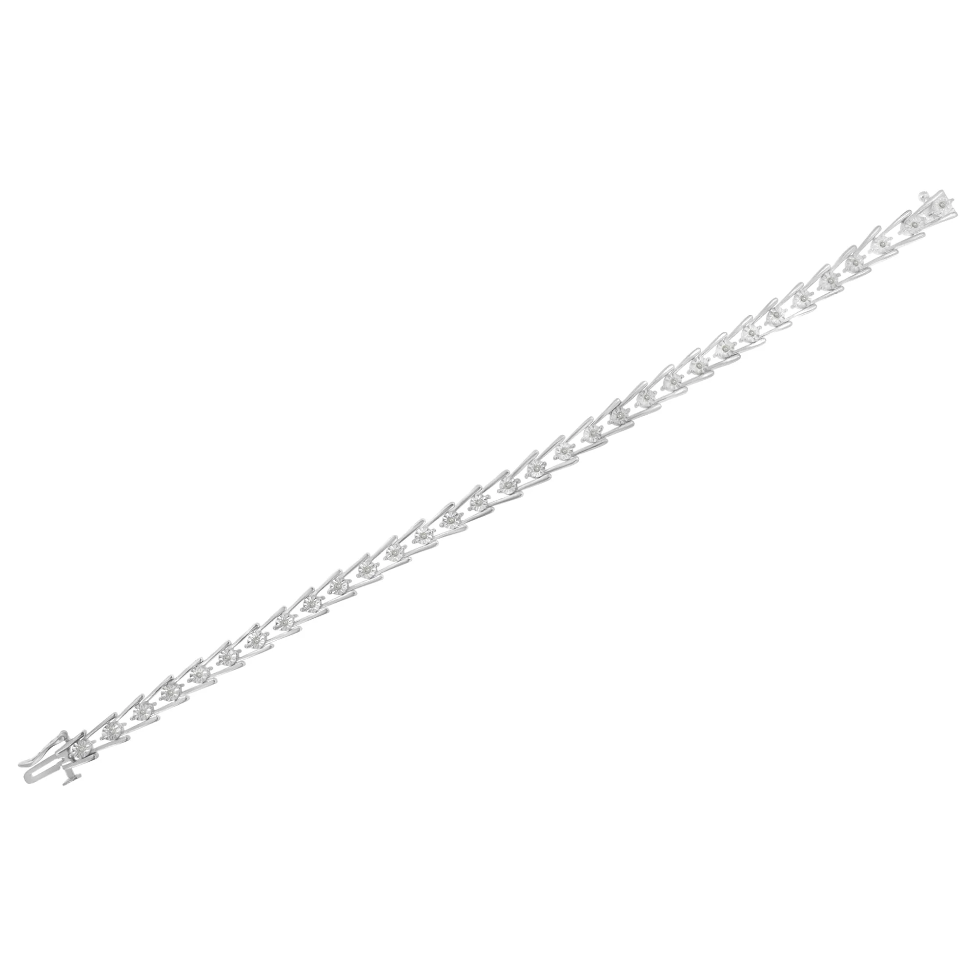 .925 Sterling Silver 1/4 cttw Miracle Set Diamond Sleek and Open "V"Bracelet (I-J Color, I3 Clarity) -7.5" - Image 5