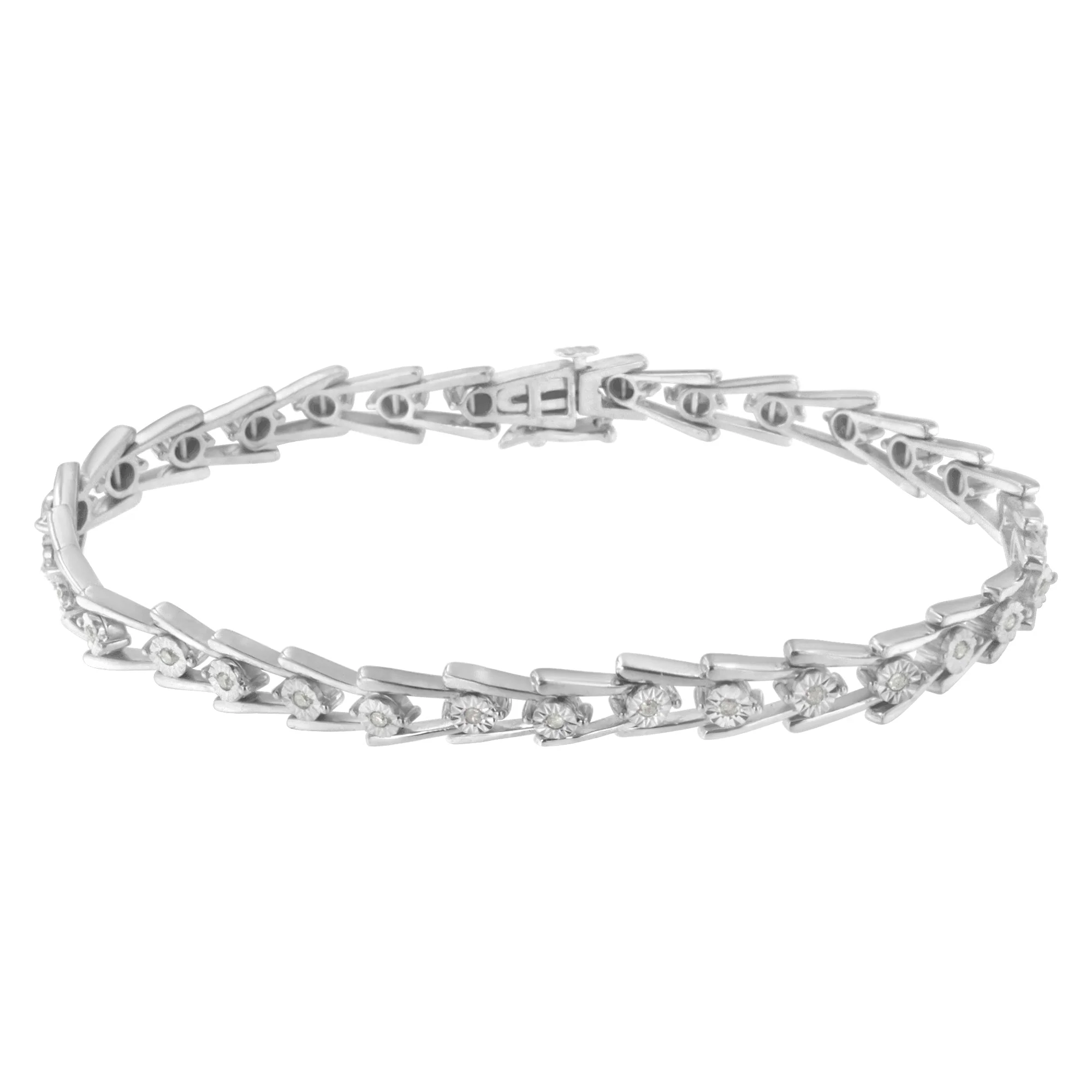 .925 Sterling Silver 1/4 cttw Miracle Set Diamond Sleek and Open "V"Bracelet (I-J Color, I3 Clarity) -7.5" - Image 7