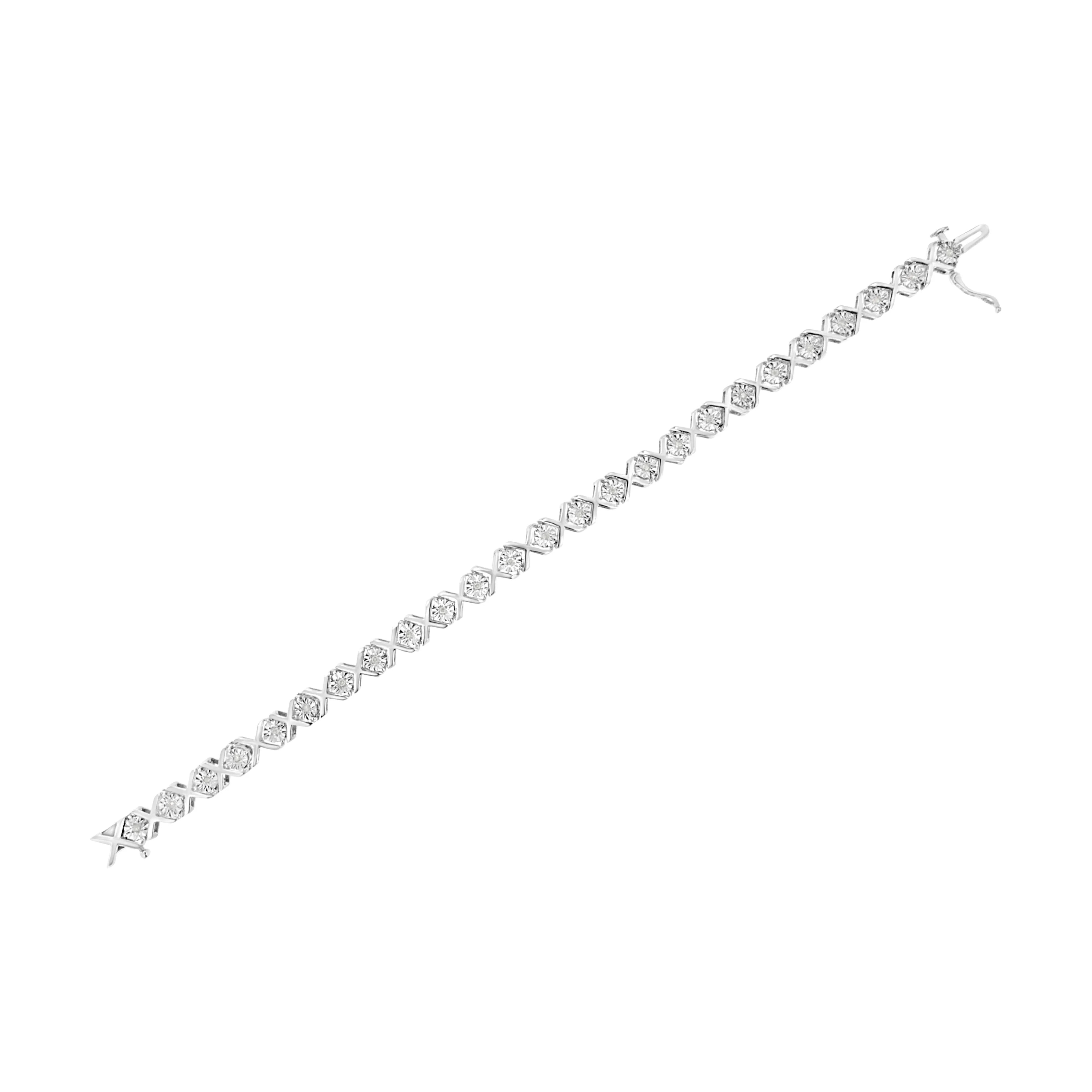 .925 Sterling Silver 1/4 Cttw Miracle Set Diamond "X" Link Bracelet (I-J Color, I3 Clarity) - 7.25" - Image 4