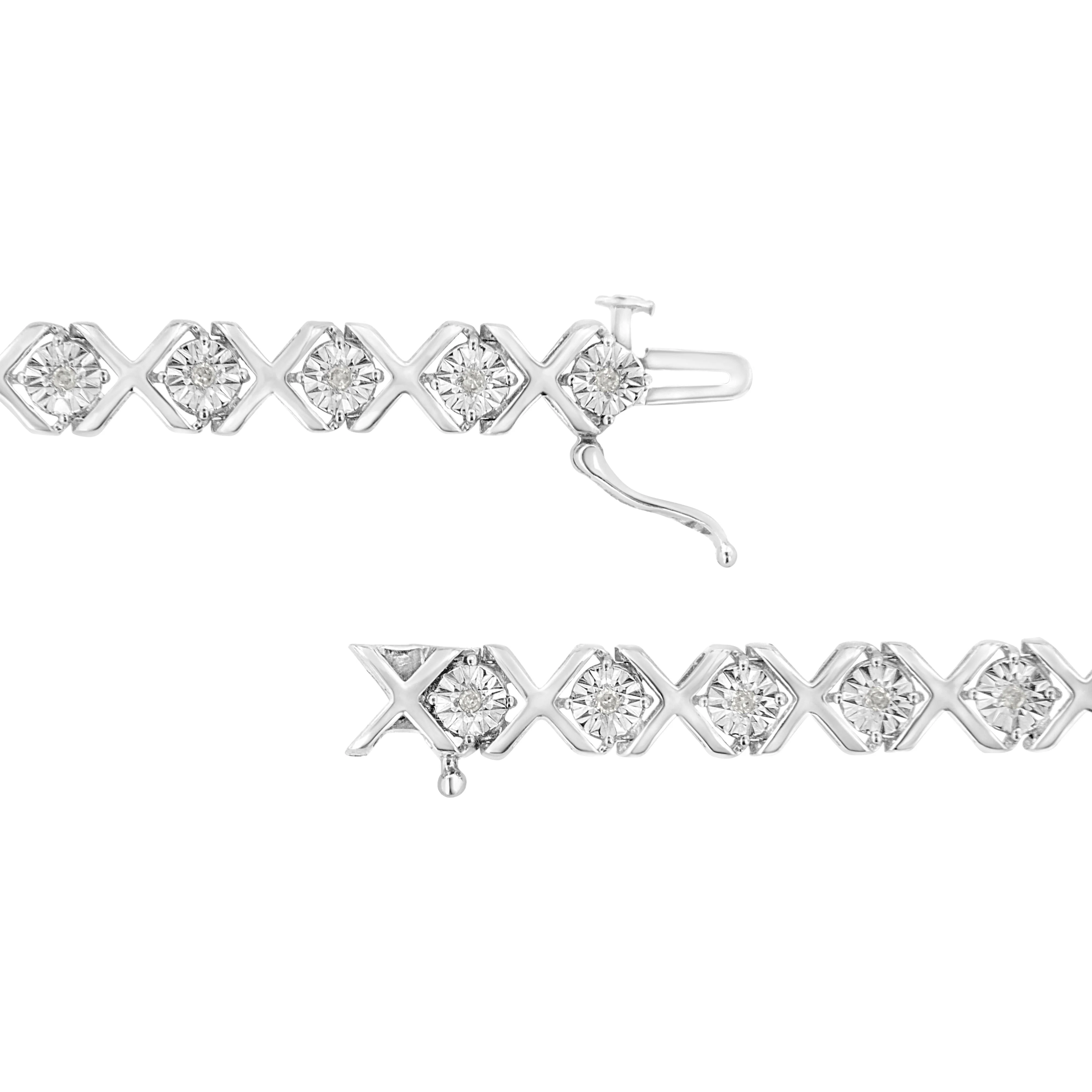 .925 Sterling Silver 1/4 Cttw Miracle Set Diamond "X" Link Bracelet (I-J Color, I3 Clarity) - 7.25" - Image 5