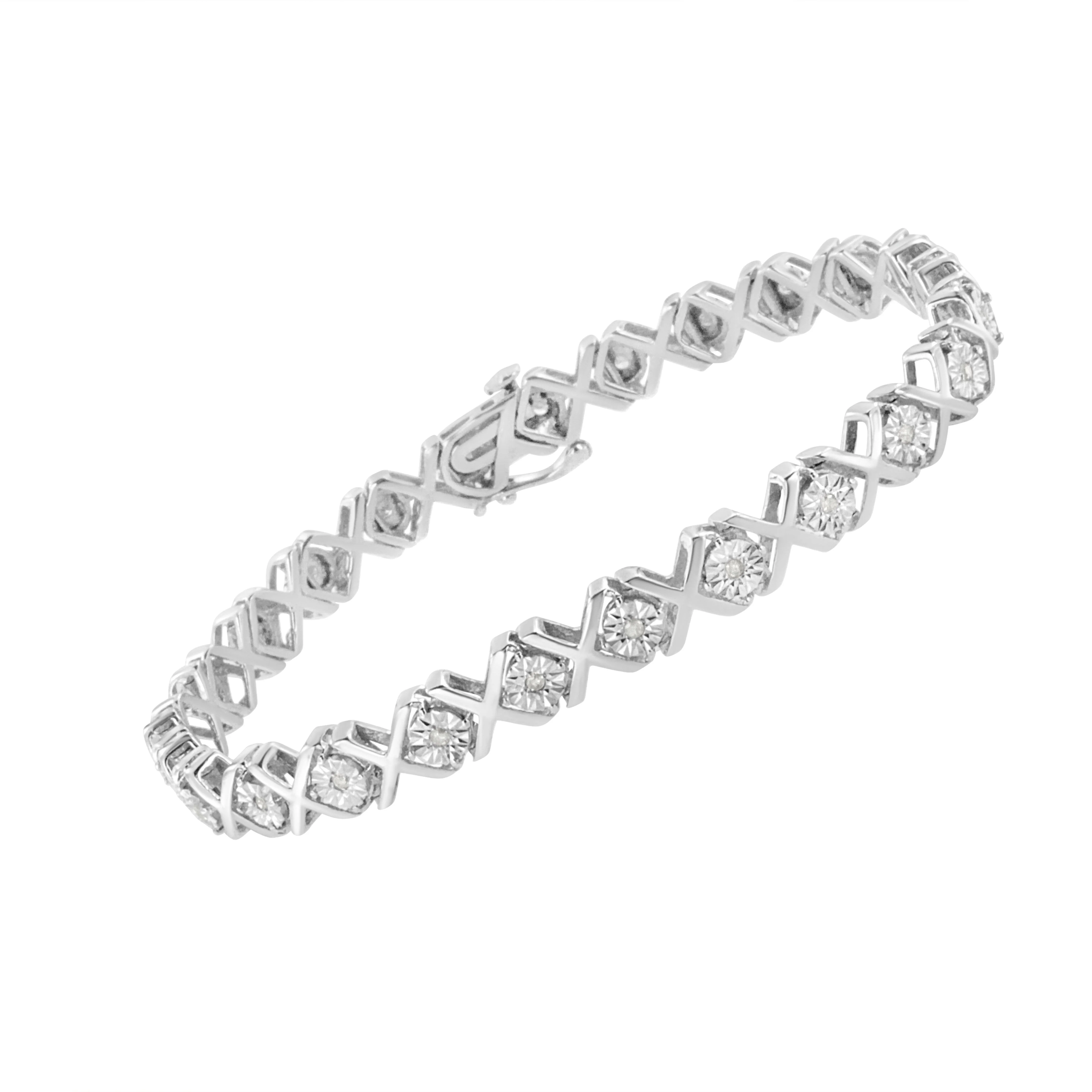 .925 Sterling Silver 1/4 Cttw Miracle Set Diamond "X" Link Bracelet (I-J Color, I3 Clarity) - 7.25" - Image 7