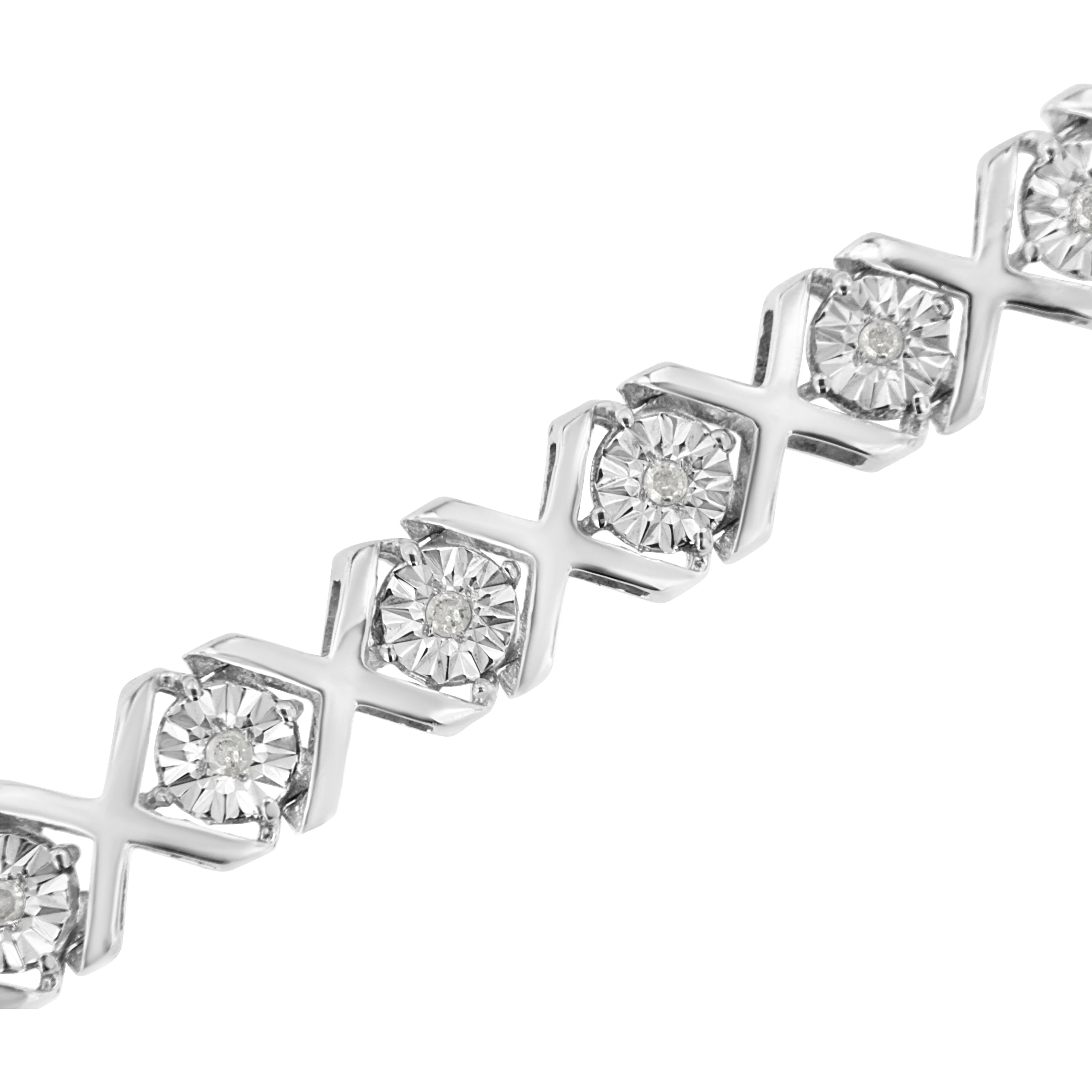 .925 Sterling Silver 1/4 Cttw Miracle Set Diamond "X" Link Bracelet (I-J Color, I3 Clarity) - 7.25" - Image 8