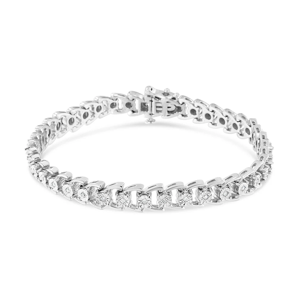 .925 Sterling Silver 1/4 Cttw Miracle Set Round Diamond Composite Open Linked Composite Line Bracelet (I-J Color, I3-Promo Clarity) - 7.5" - Image 2