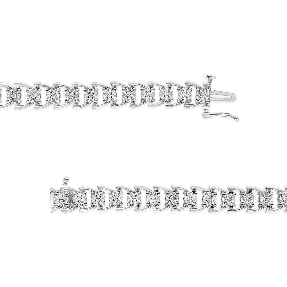 .925 Sterling Silver 1/4 Cttw Miracle Set Round Diamond Composite Open Linked Composite Line Bracelet (I-J Color, I3-Promo Clarity) - 7.5" - Image 8