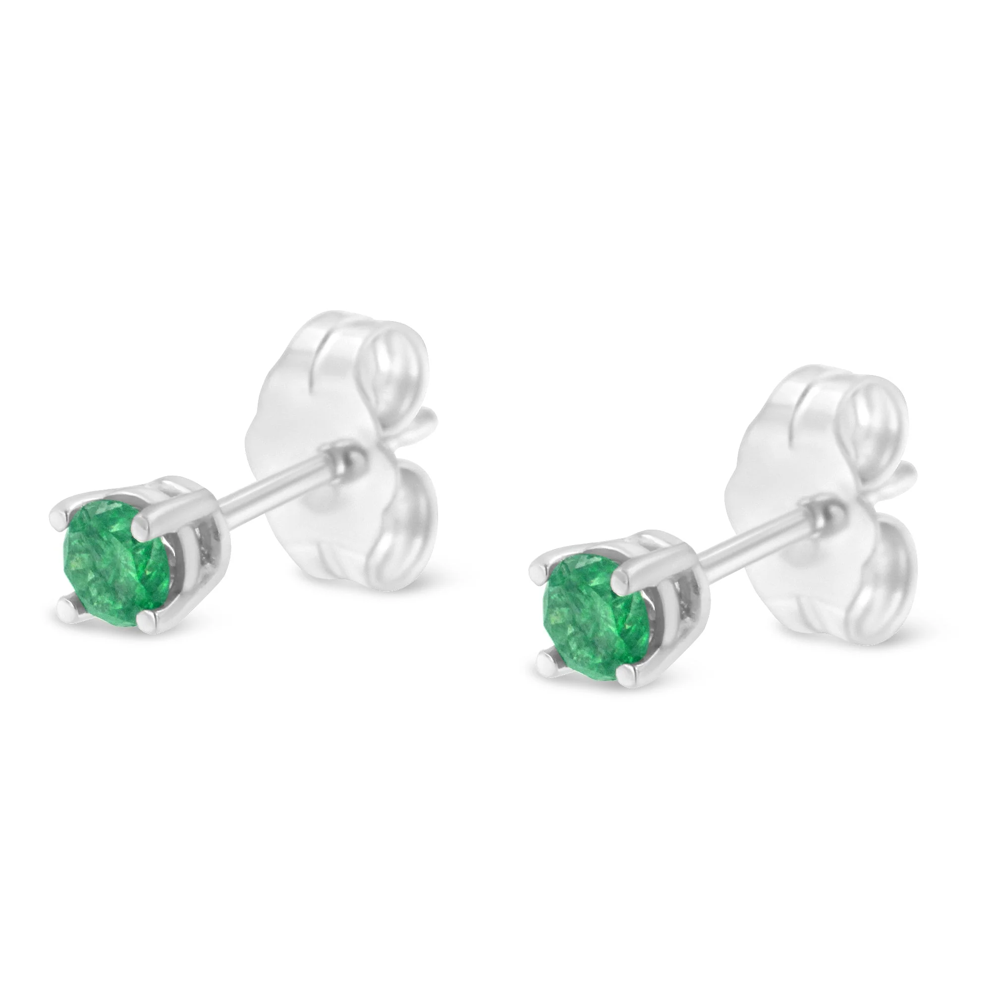 .925 Sterling Silver 1/4 Cttw Round Brilliant-Cut Green Diamond Classic 4-Prong Stud Earrings (Fancy Color-Enhanced, I2-I3 Clarity) - Image 3