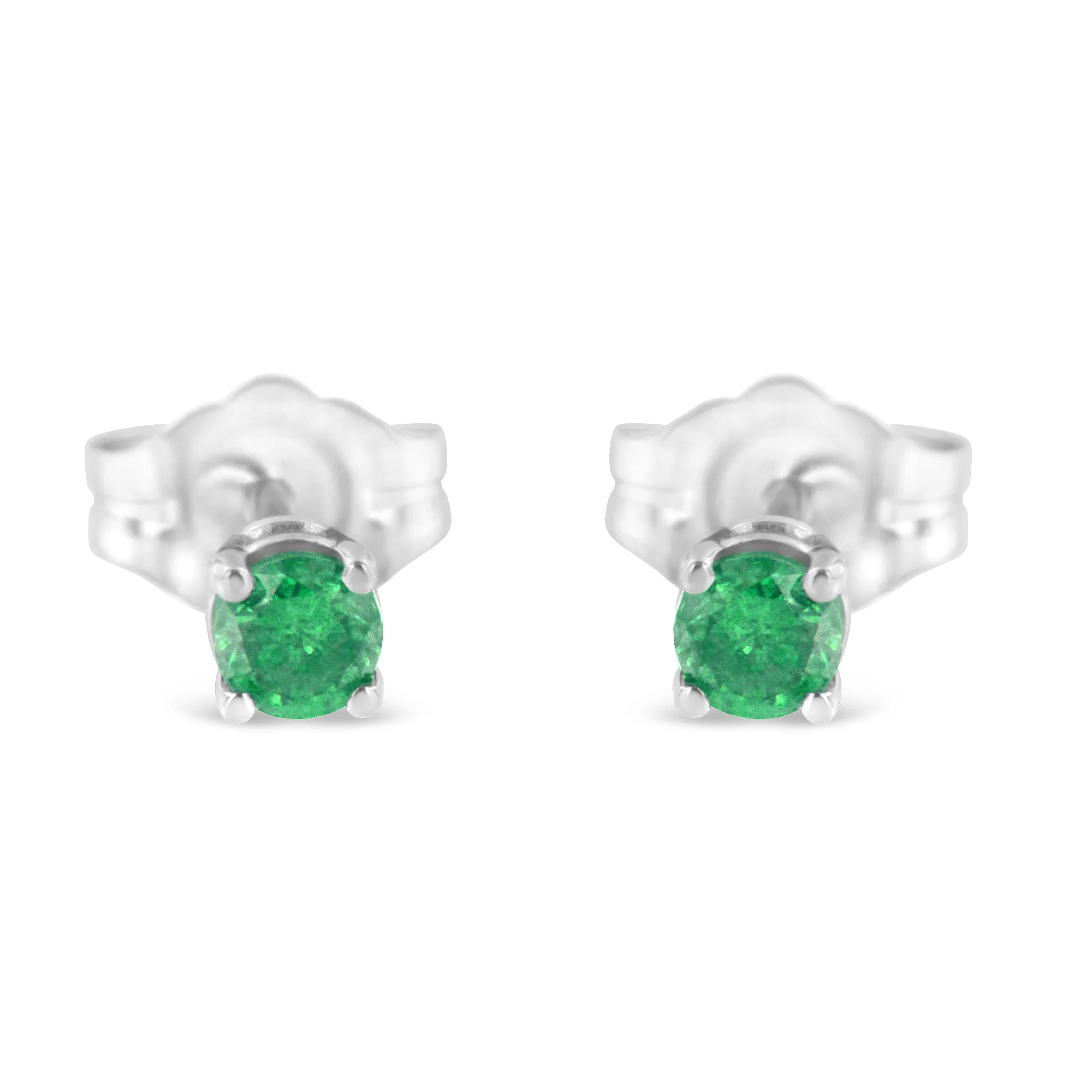 .925 Sterling Silver 1/4 Cttw Round Brilliant-Cut Green Diamond Classic 4-Prong Stud Earrings (Fancy Color-Enhanced, I2-I3 Clarity) - Image 4