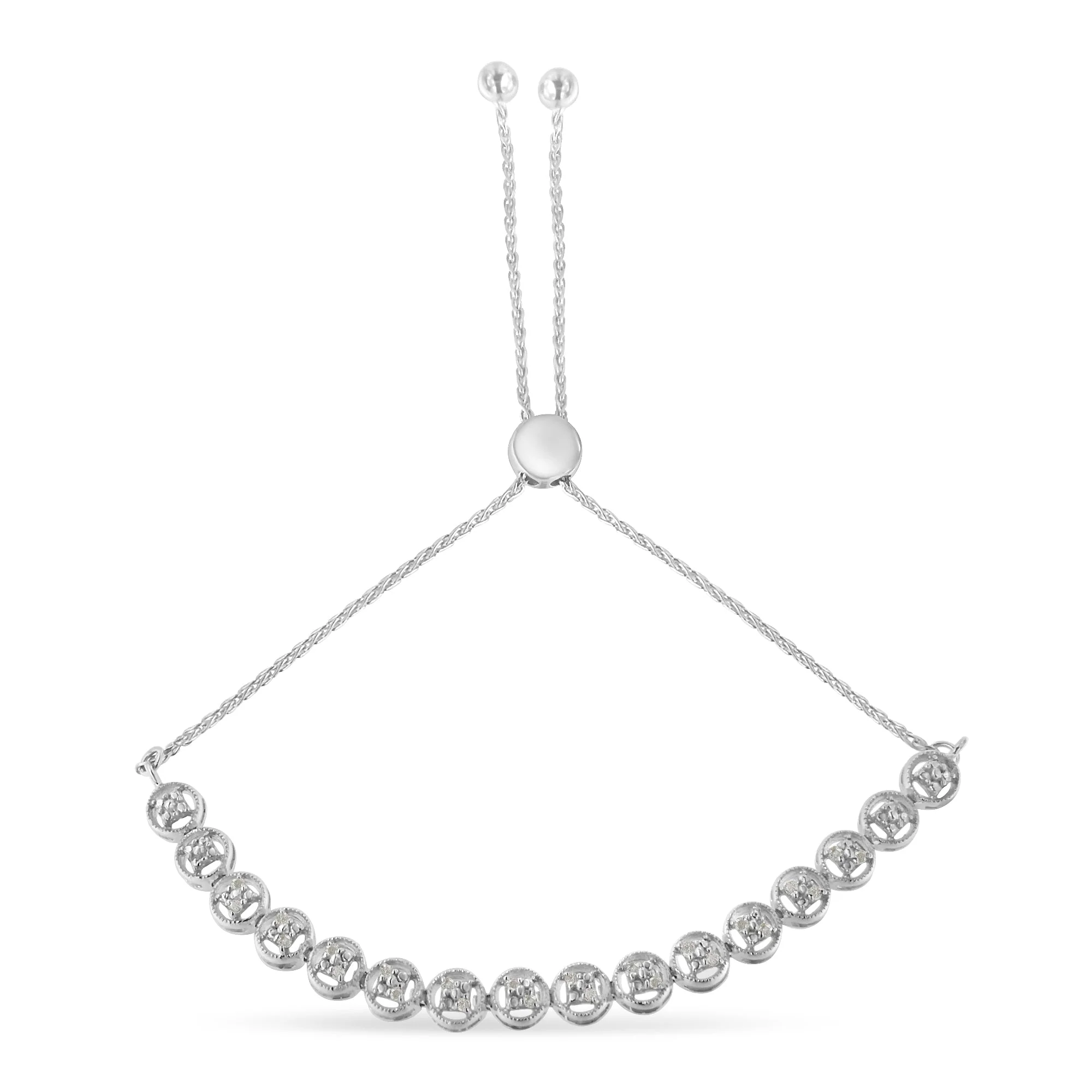 .925 Sterling Silver 1/4 cttw Round-cut Diamond Bolo Bracelet (I-J Color, I3 Clarity) - Image 3