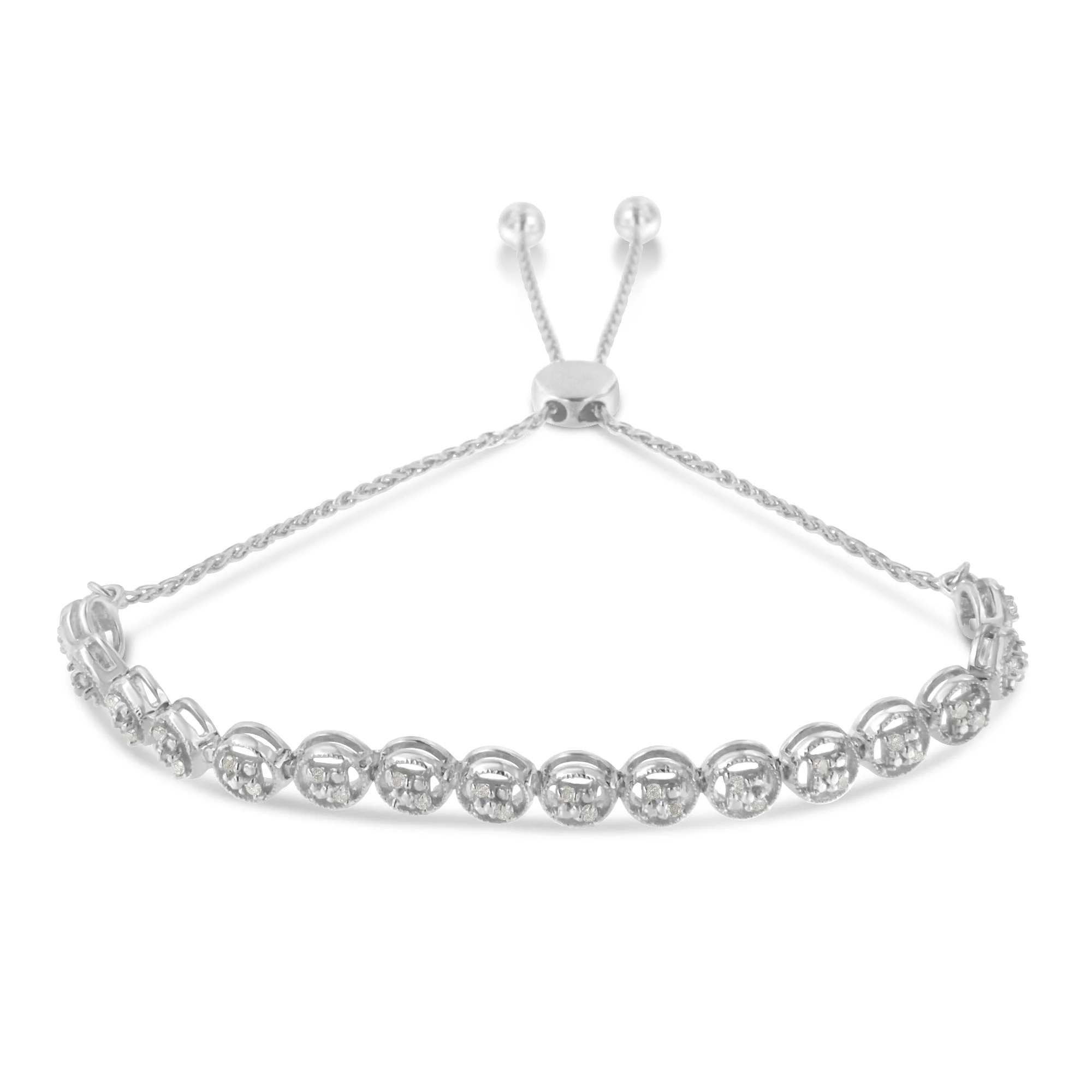 .925 Sterling Silver 1/4 cttw Round-cut Diamond Bolo Bracelet (I-J Color, I3 Clarity) - Image 5