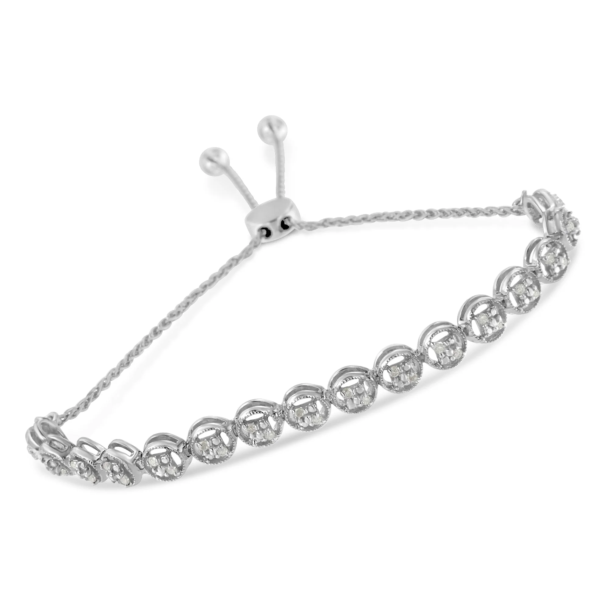 .925 Sterling Silver 1/4 cttw Round-cut Diamond Bolo Bracelet (I-J Color, I3 Clarity) - Image 6