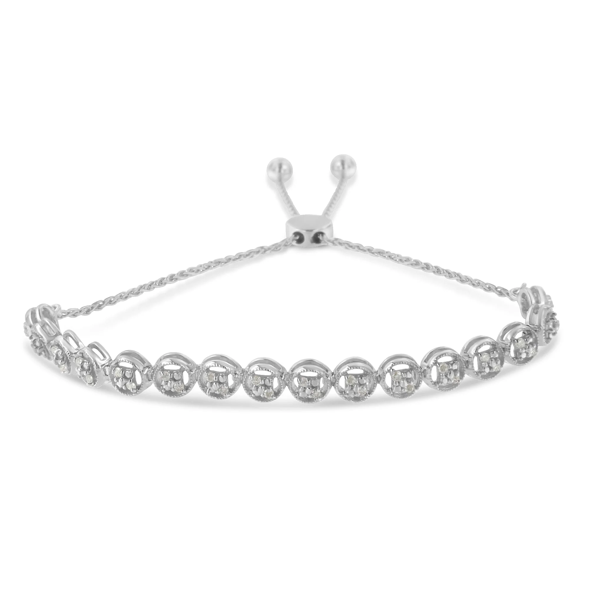 .925 Sterling Silver 1/4 cttw Round-cut Diamond Bolo Bracelet (I-J Color, I3 Clarity) - Image 8