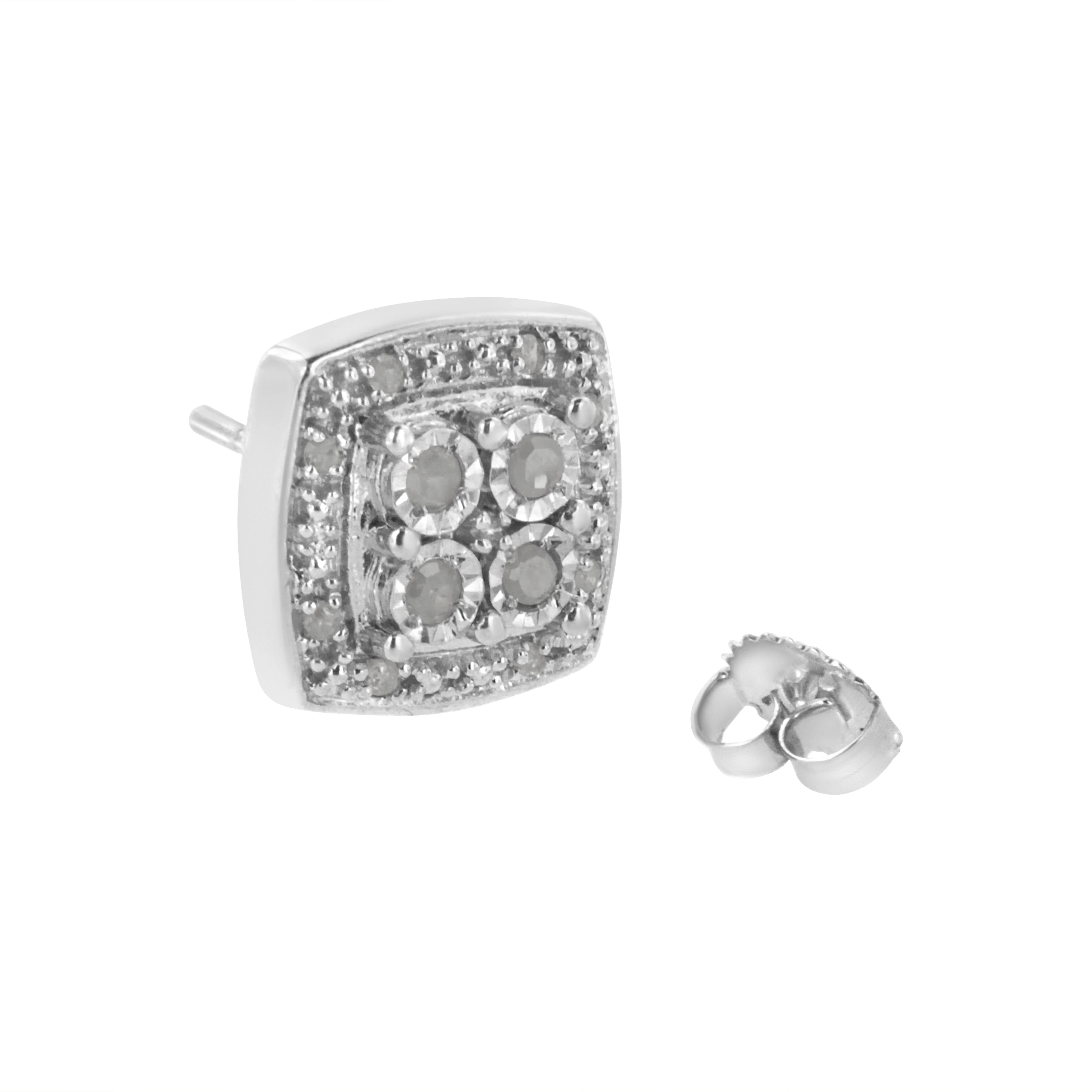 .925 Sterling Silver 1/4 cttw Round Cut Diamond Square Shape Milgrain Stud Earrings (I-J Color, I3 Clarity) - Image 8