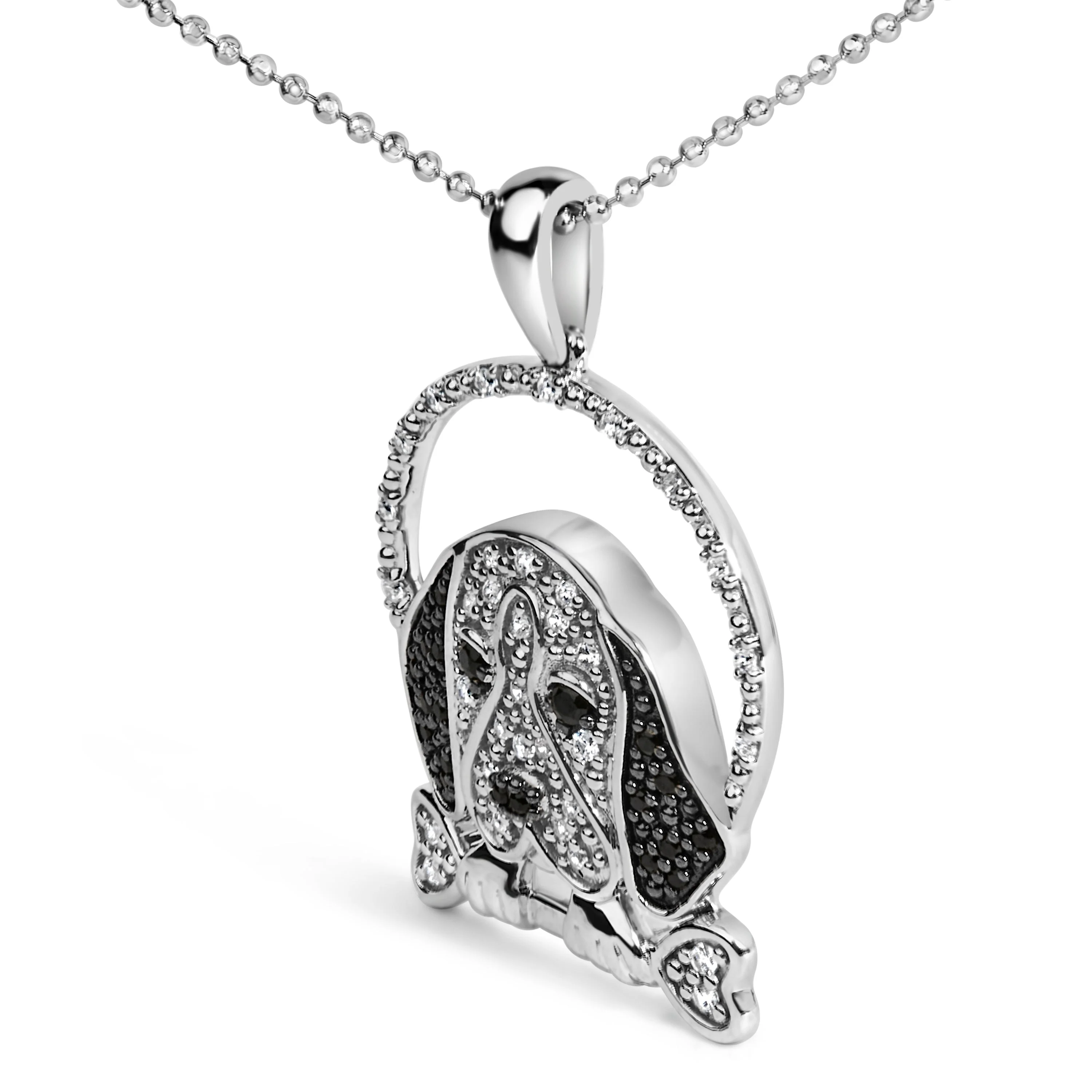 .925 Sterling Silver 1/4 Cttw White and Black Diamond Beagle Dog and Bone Pendant Necklace (I-J Color, I2-I3 Clarity) - 18" Inches - Image 3