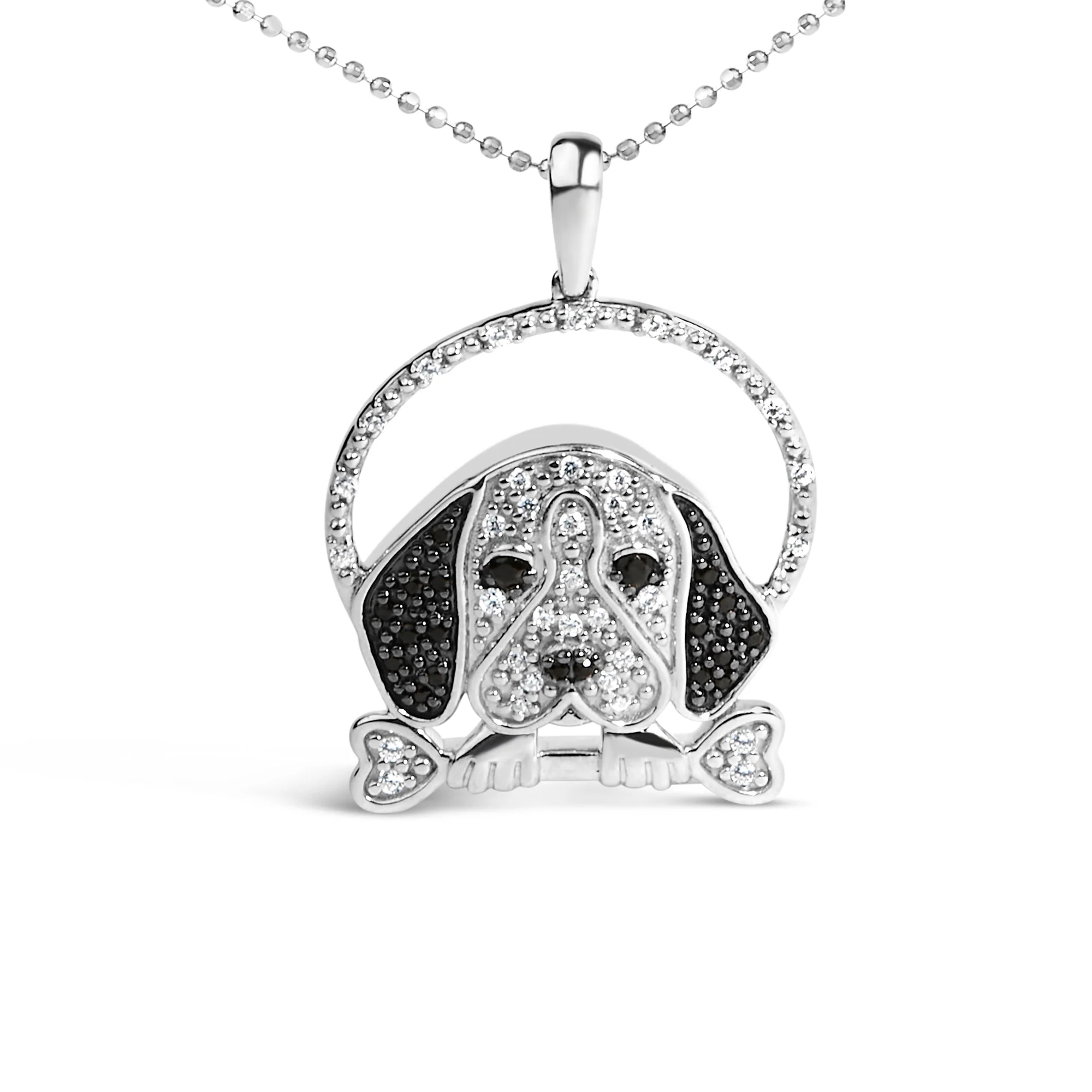 .925 Sterling Silver 1/4 Cttw White and Black Diamond Beagle Dog and Bone Pendant Necklace (I-J Color, I2-I3 Clarity) - 18" Inches - Image 5