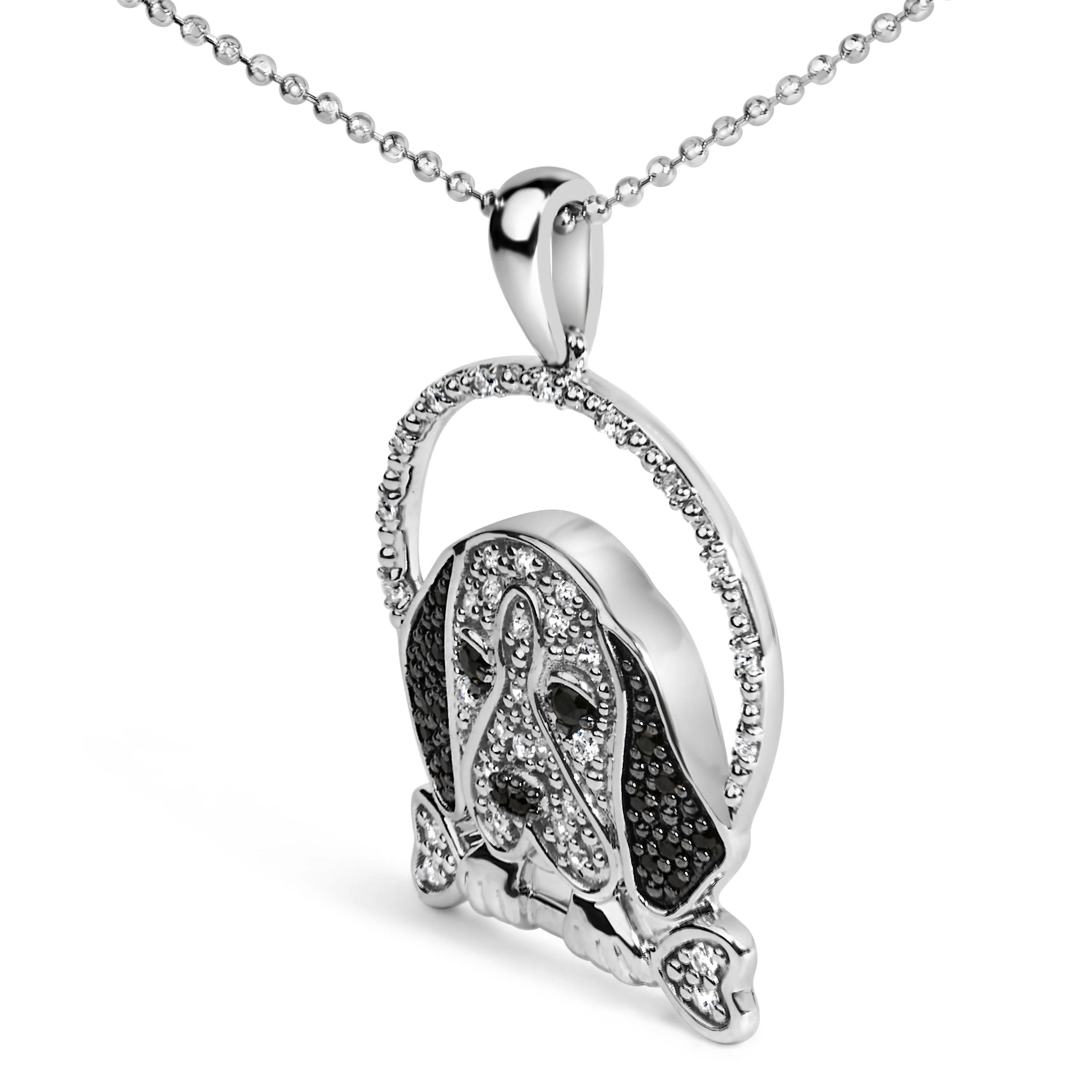 .925 Sterling Silver 1/4 Cttw White and Black Diamond Beagle Dog and Bone Pendant Necklace (I-J Color, I2-I3 Clarity) - 18" Inches - Image 7