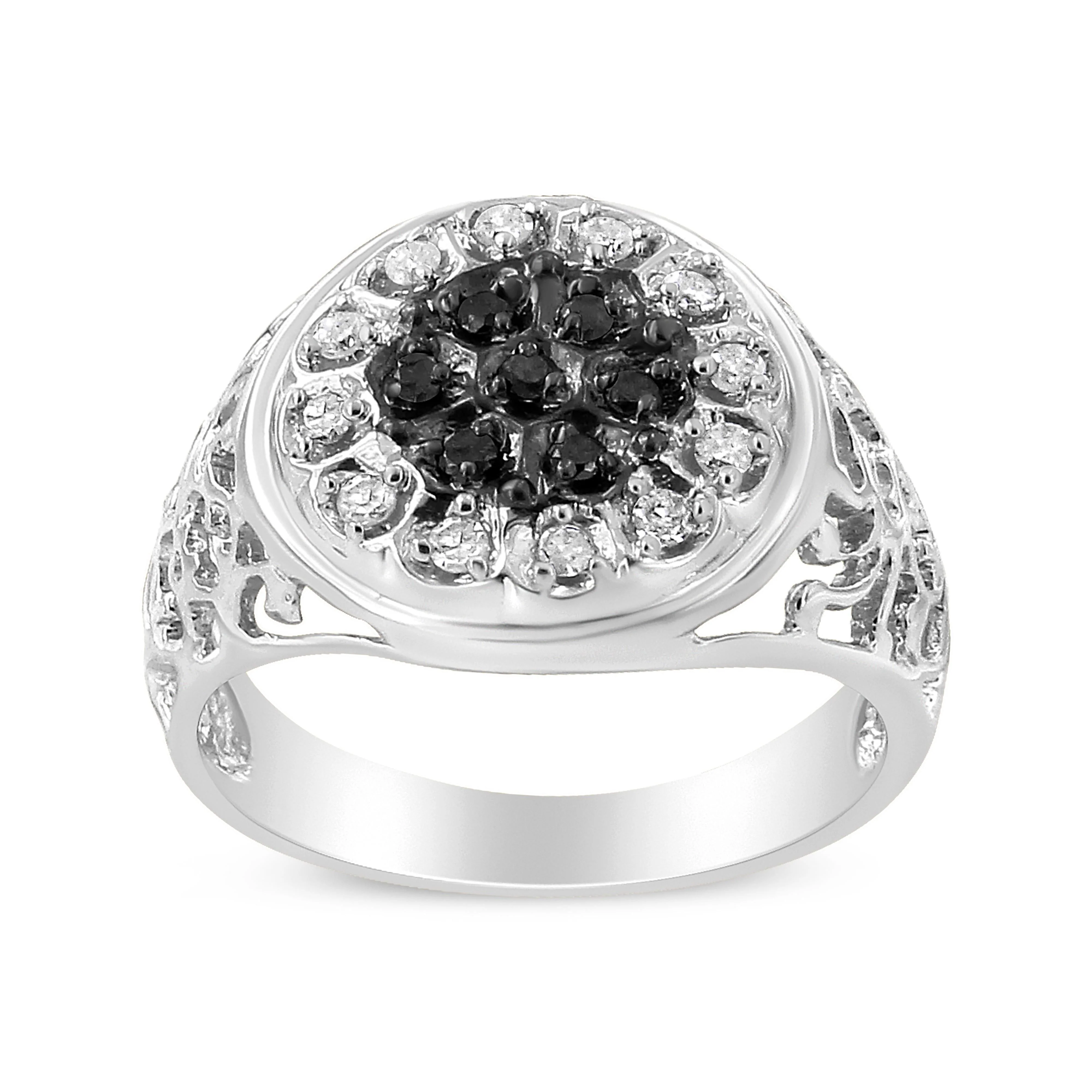 .925 Sterling Silver 1/4 Cttw White and Black Treated Diamond Halo Cluster Ring for Men (I-J Color, I3 Clarity) - Size 10 - Image 2