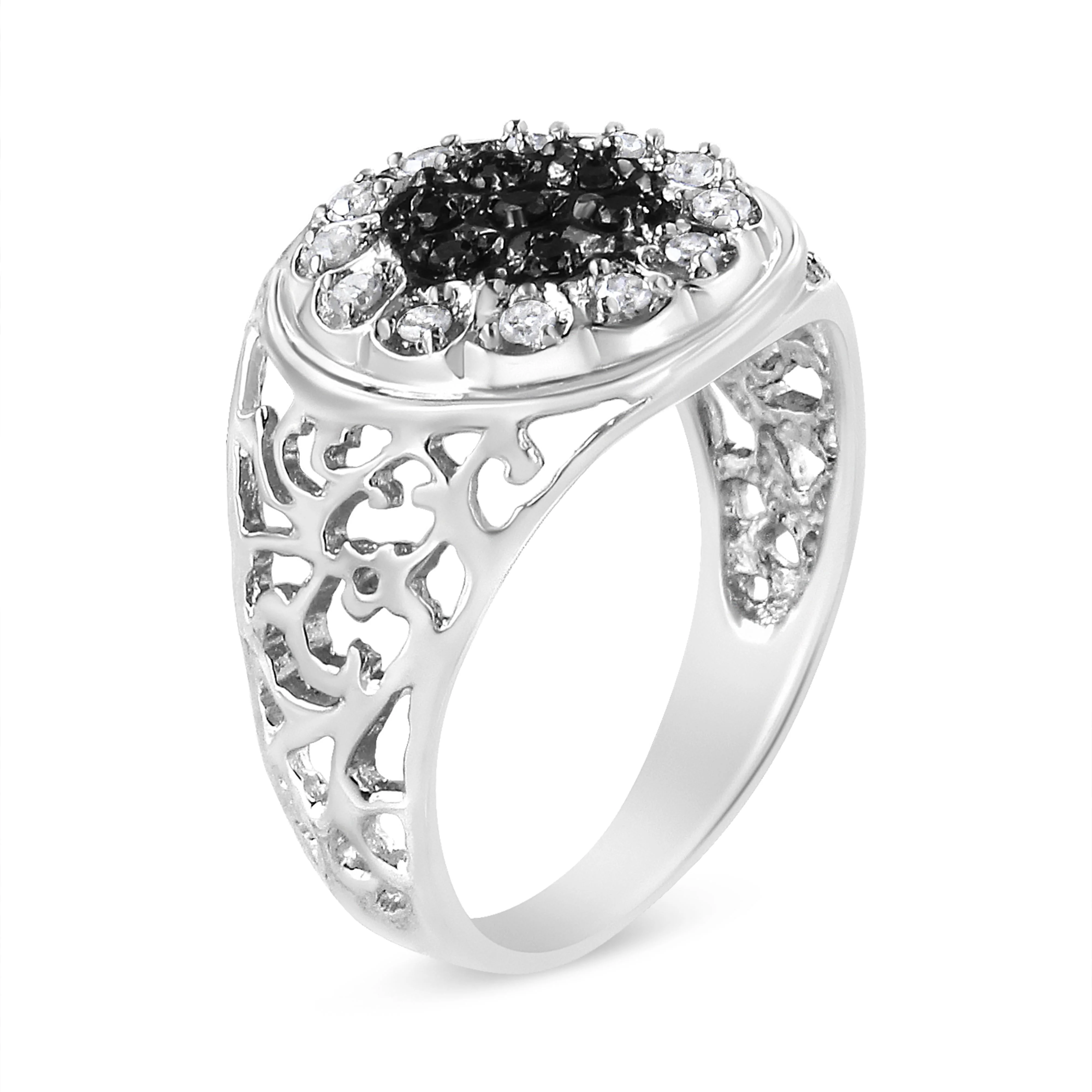 .925 Sterling Silver 1/4 Cttw White and Black Treated Diamond Halo Cluster Ring for Men (I-J Color, I3 Clarity) - Size 10 - Image 3