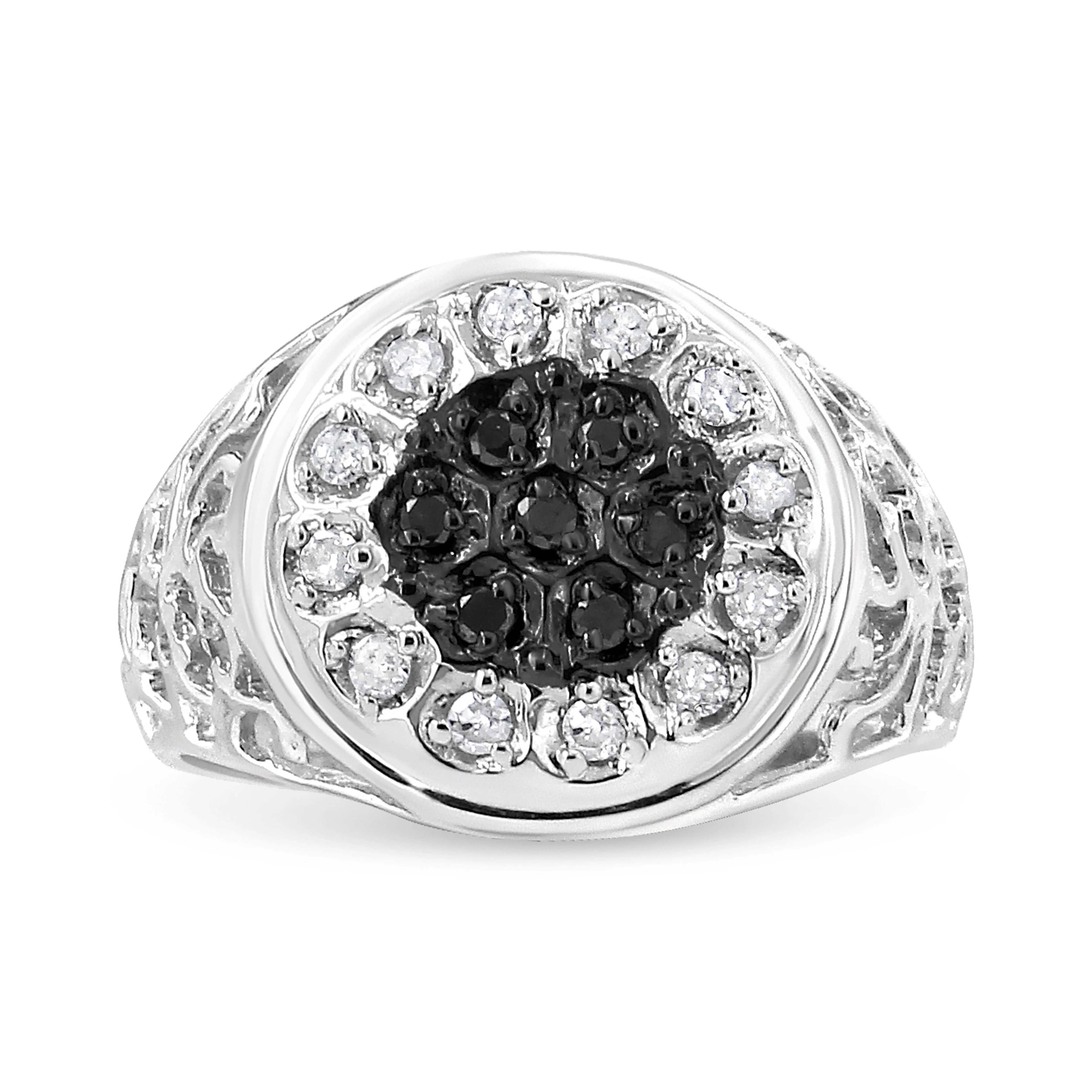 .925 Sterling Silver 1/4 Cttw White and Black Treated Diamond Halo Cluster Ring for Men (I-J Color, I3 Clarity) - Size 10 - Image 4