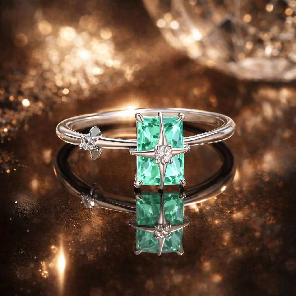 925 Sterling Silver 1.40mm Width CZ & Glass Ring Size 6 for Women - Image 2