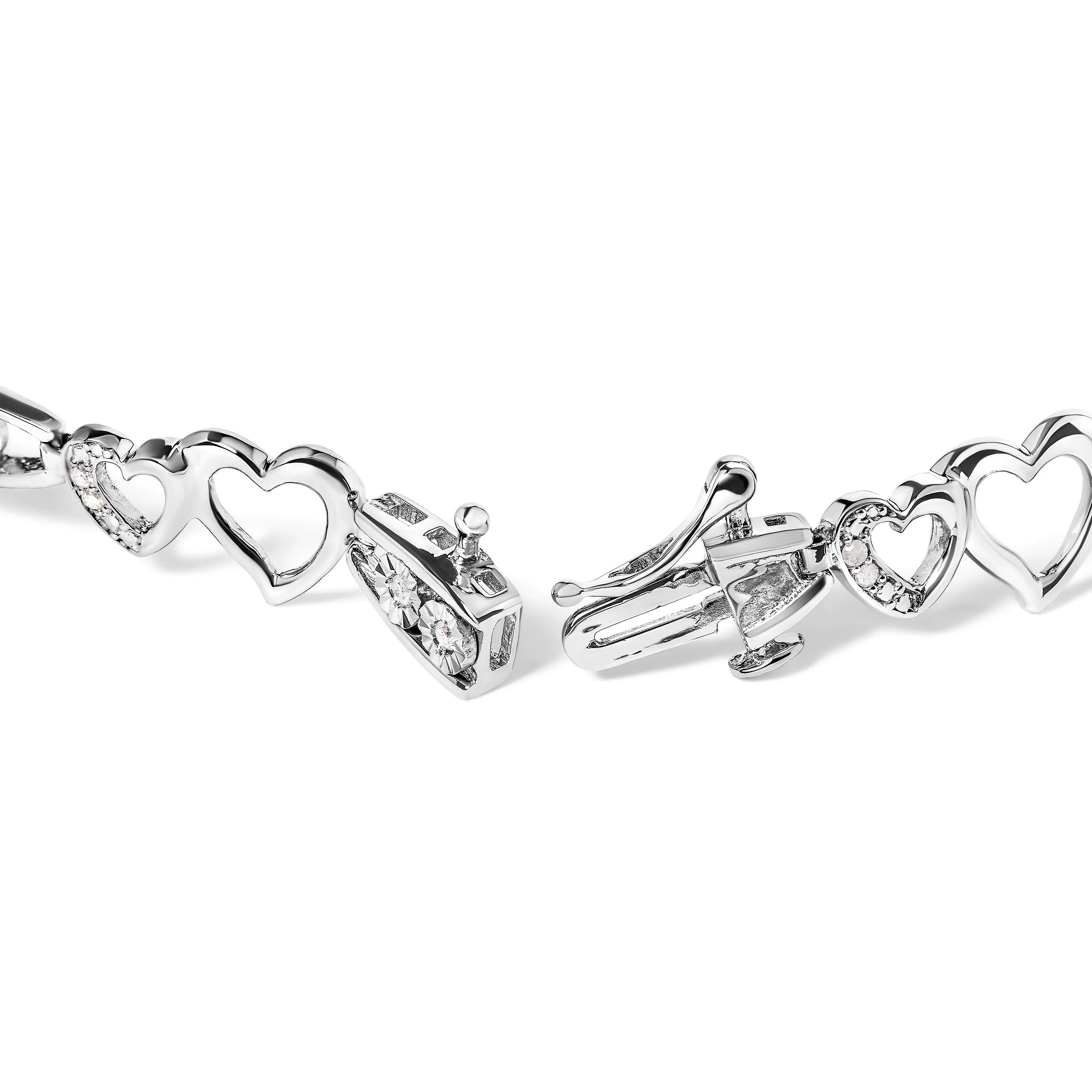 925 Sterling Silver 1/5 Cttw Diamond Double Heart Link Bracelet (I-J Color, I3 Clarity) - 7.25" Inches - Image 2