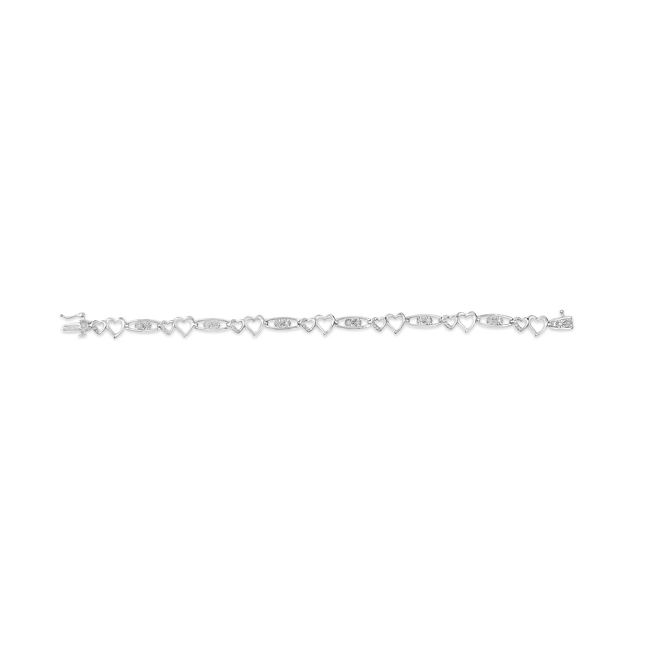 925 Sterling Silver 1/5 Cttw Diamond Double Heart Link Bracelet (I-J Color, I3 Clarity) - 7.25" Inches - Image 3
