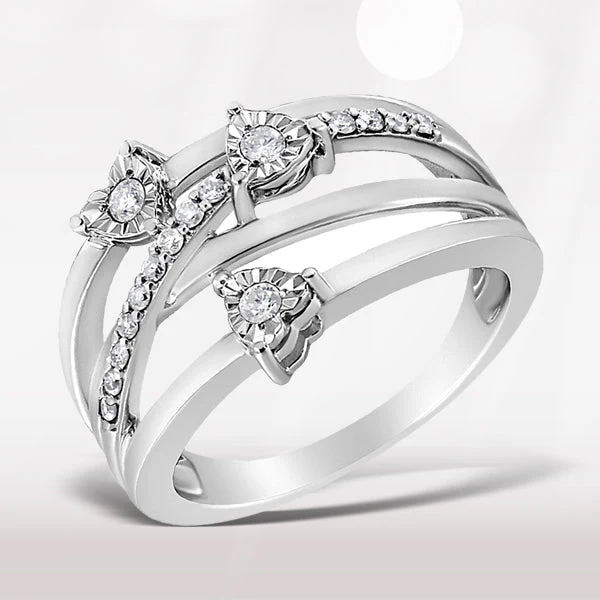 .925 Sterling Silver 1/5 Cttw Miracle-Set Diamond Heart Cross-Over Bypass Ring (I-J Color, I2-I3 Clarity) - Size 7