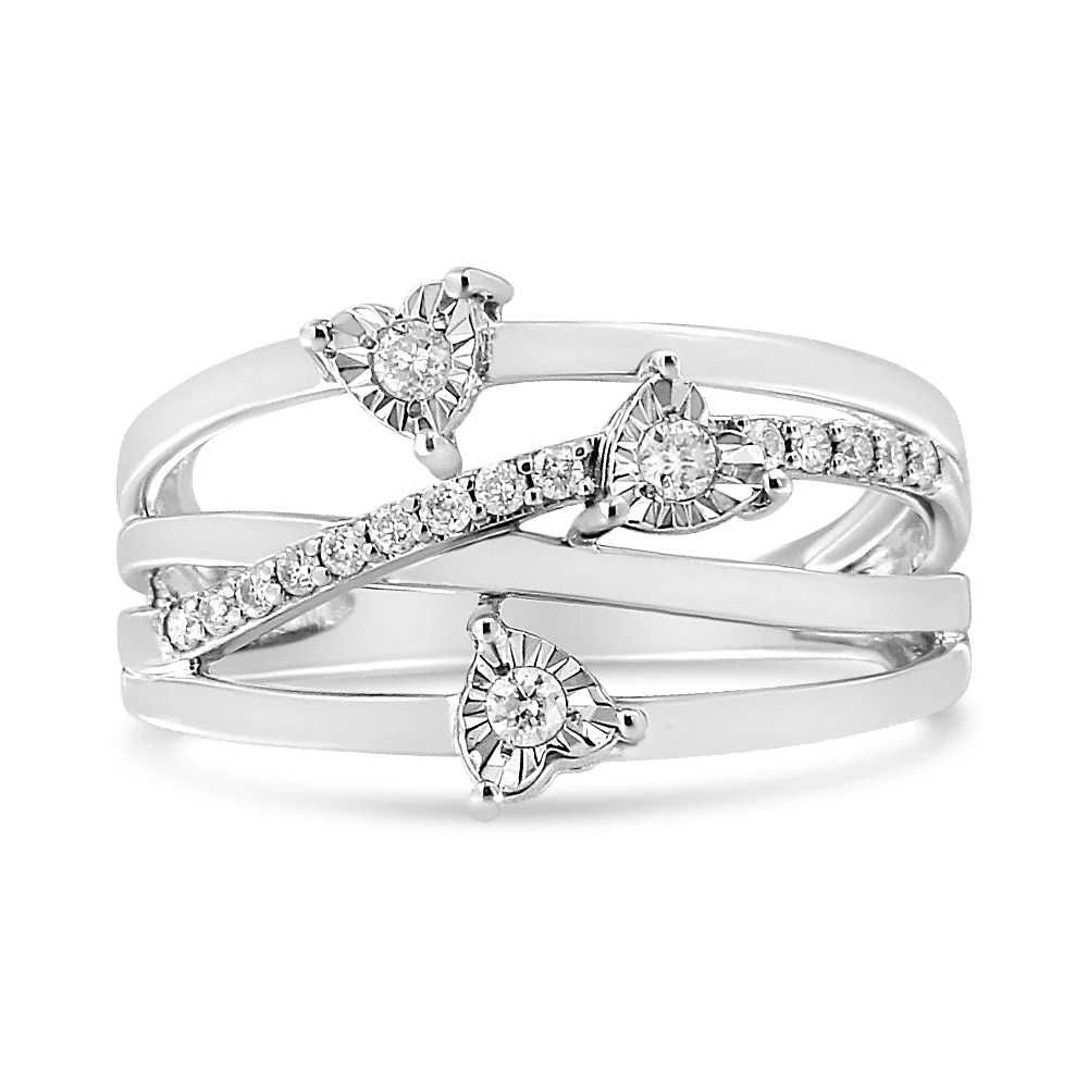 .925 Sterling Silver 1/5 Cttw Miracle-Set Diamond Heart Cross-Over Bypass Ring (I-J Color, I2-I3 Clarity) - Size 7 - Image 3