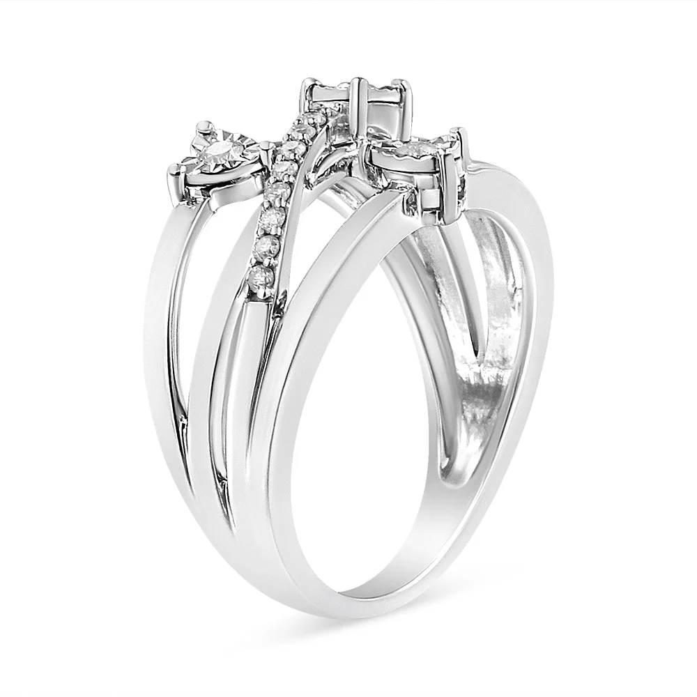 .925 Sterling Silver 1/5 Cttw Miracle-Set Diamond Heart Cross-Over Bypass Ring (I-J Color, I2-I3 Clarity) - Size 7 - Image 4