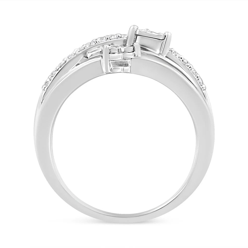 .925 Sterling Silver 1/5 Cttw Miracle-Set Diamond Heart Cross-Over Bypass Ring (I-J Color, I2-I3 Clarity) - Size 7 - Image 5