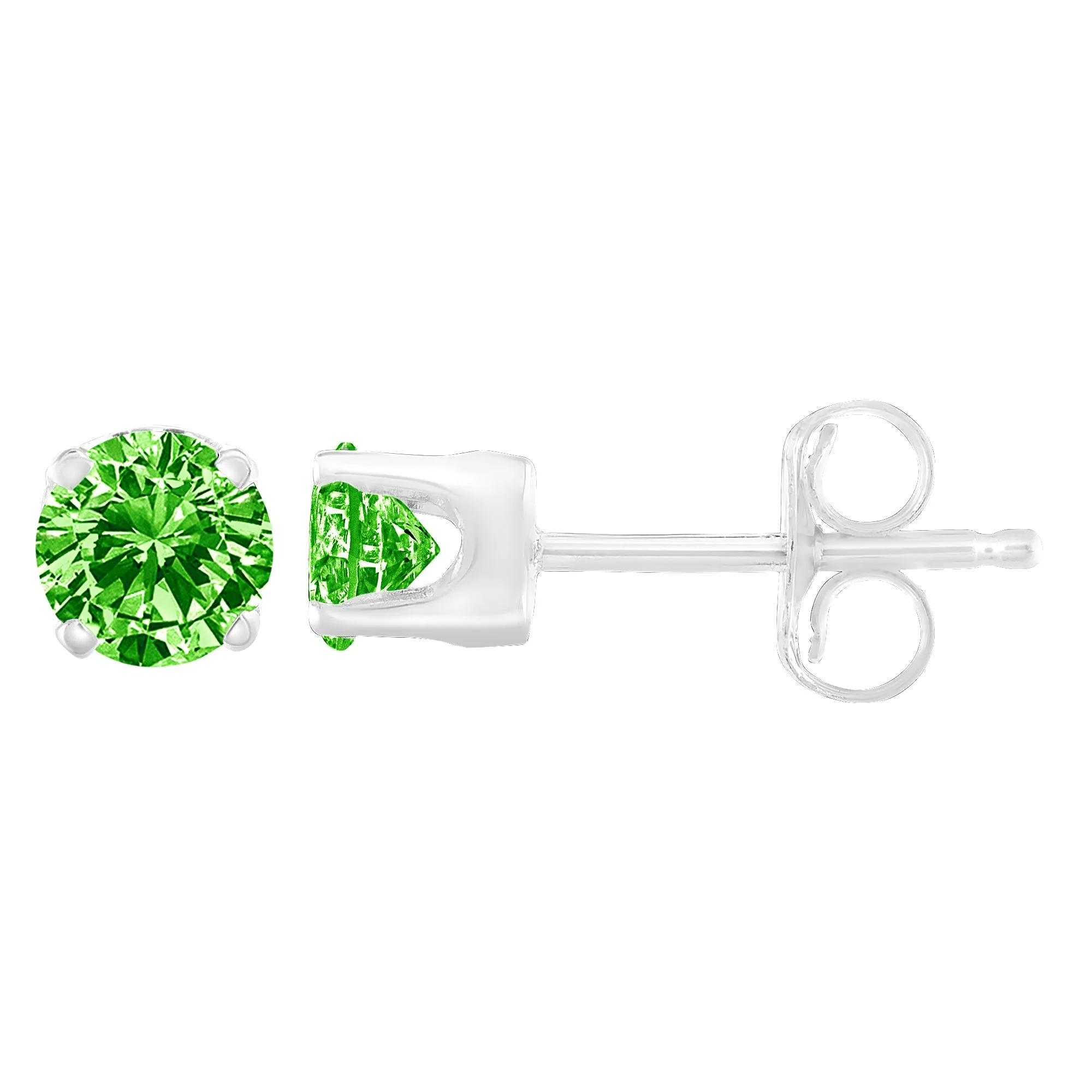 .925 Sterling Silver 1/5 Cttw Round Brilliant-Cut Green Diamond Classic 4-Prong Stud Earrings (Fancy Color-Enhanced, I2-I3 Clarity) - Image 4