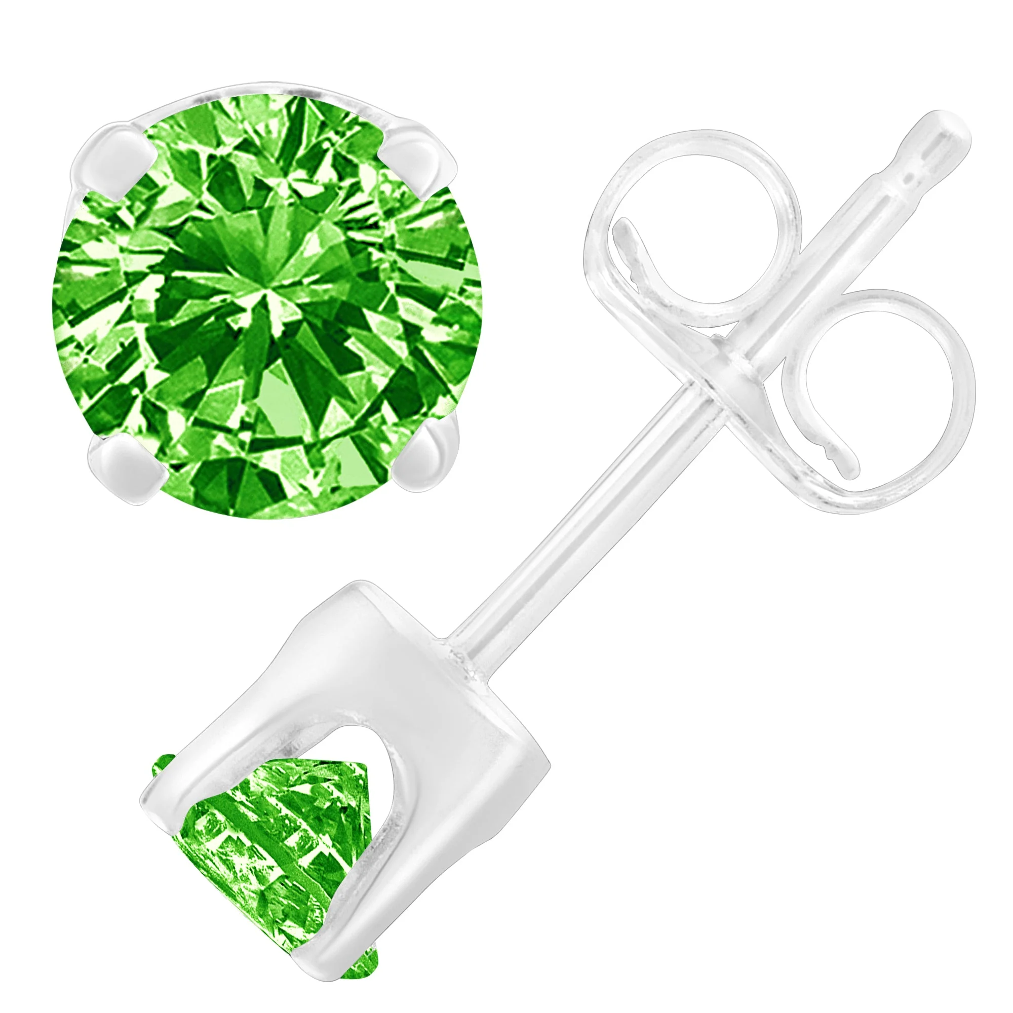 .925 Sterling Silver 1/5 Cttw Round Brilliant-Cut Green Diamond Classic 4-Prong Stud Earrings (Fancy Color-Enhanced, I2-I3 Clarity) - Image 5