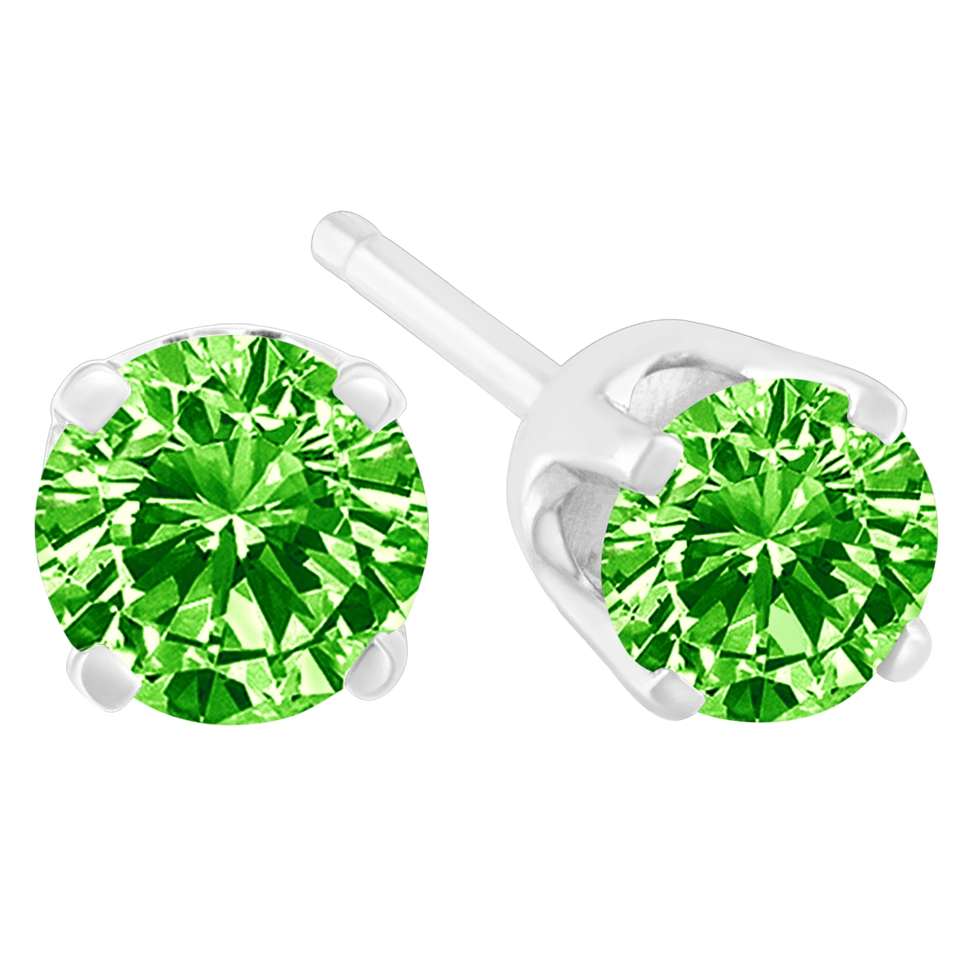 .925 Sterling Silver 1/5 Cttw Round Brilliant-Cut Green Diamond Classic 4-Prong Stud Earrings (Fancy Color-Enhanced, I2-I3 Clarity) - Image 6