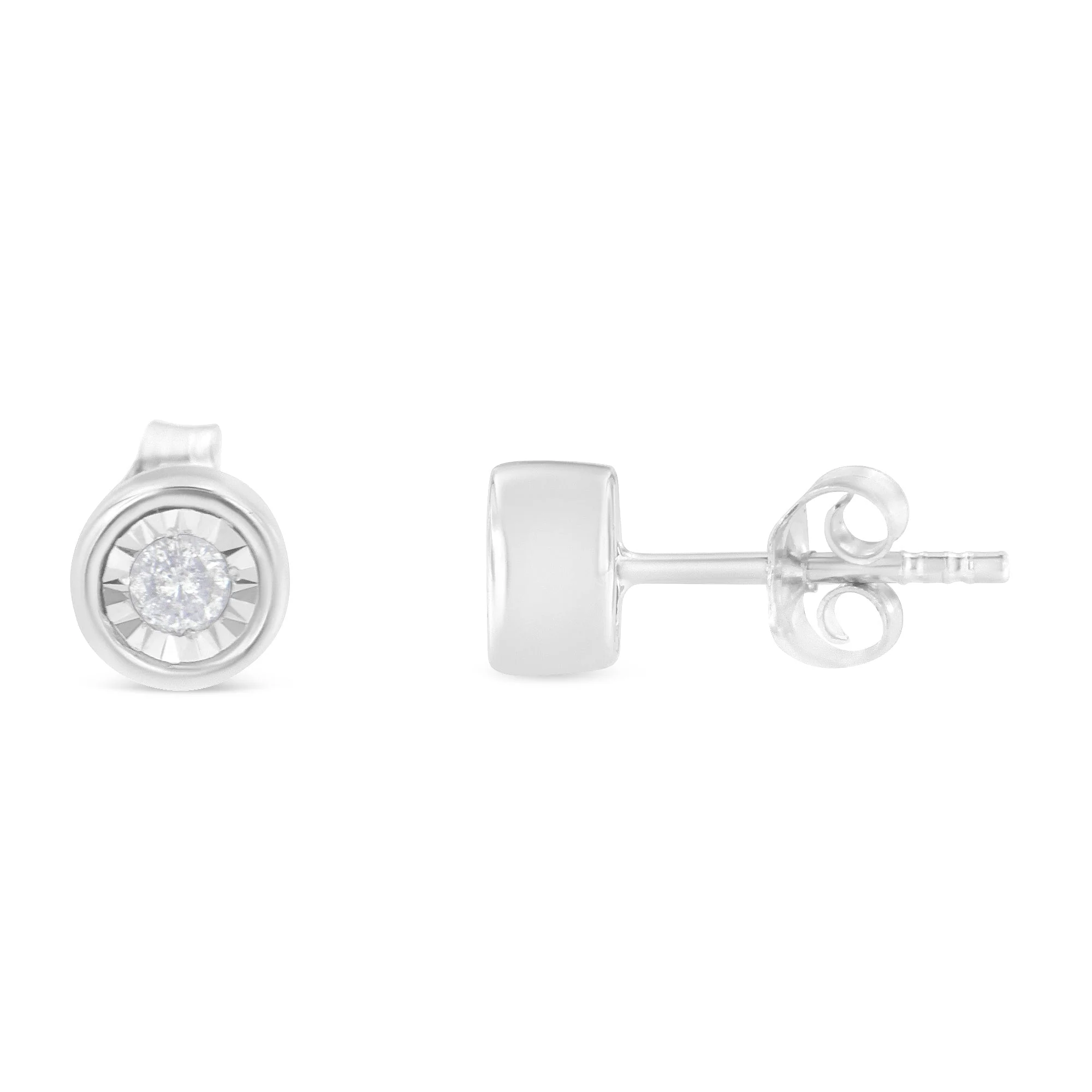 .925 Sterling Silver 1/5 Cttw Round Brilliant-Cut Near Colorless Diamond Miracle-Set Bezel Barrel Style Stud Earrings (I-J Color, I2-I3 Clarity) - Image 2