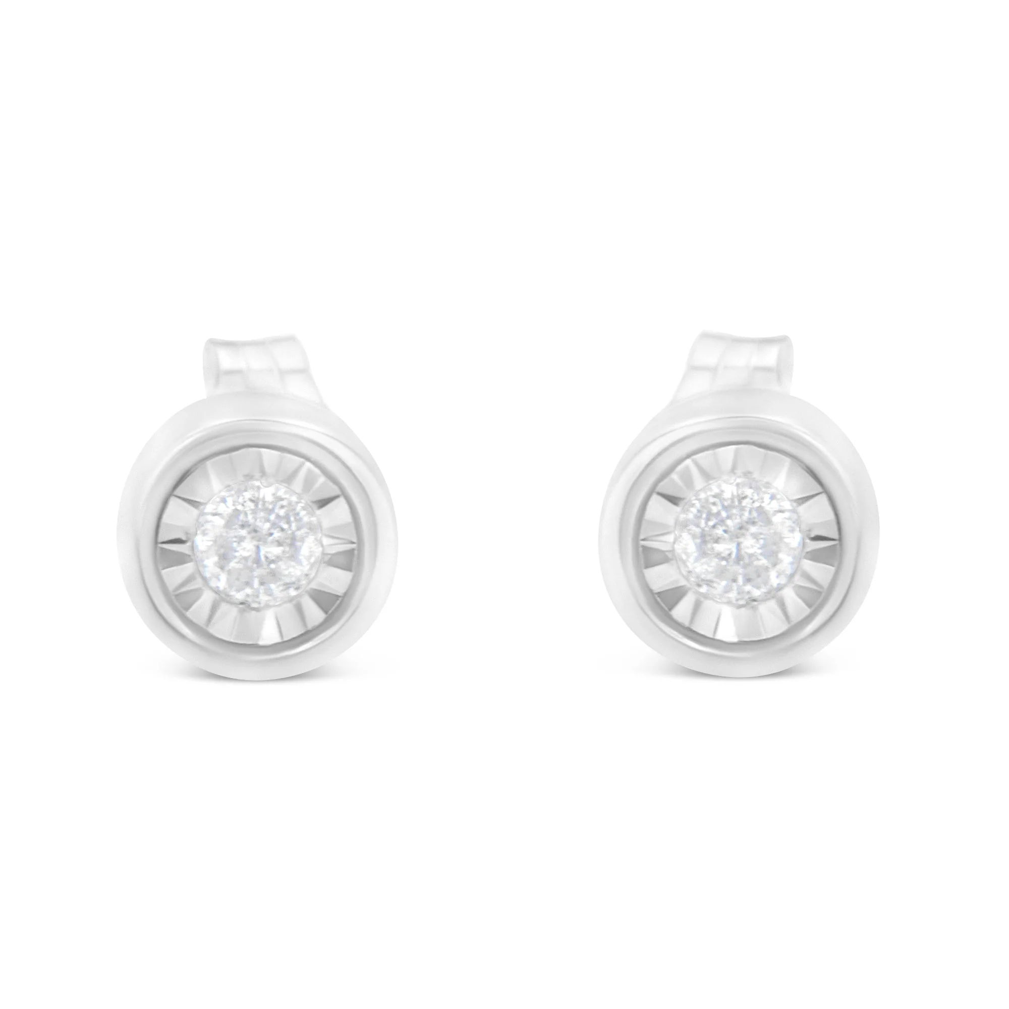 .925 Sterling Silver 1/5 Cttw Round Brilliant-Cut Near Colorless Diamond Miracle-Set Bezel Barrel Style Stud Earrings (I-J Color, I2-I3 Clarity) - Image 3