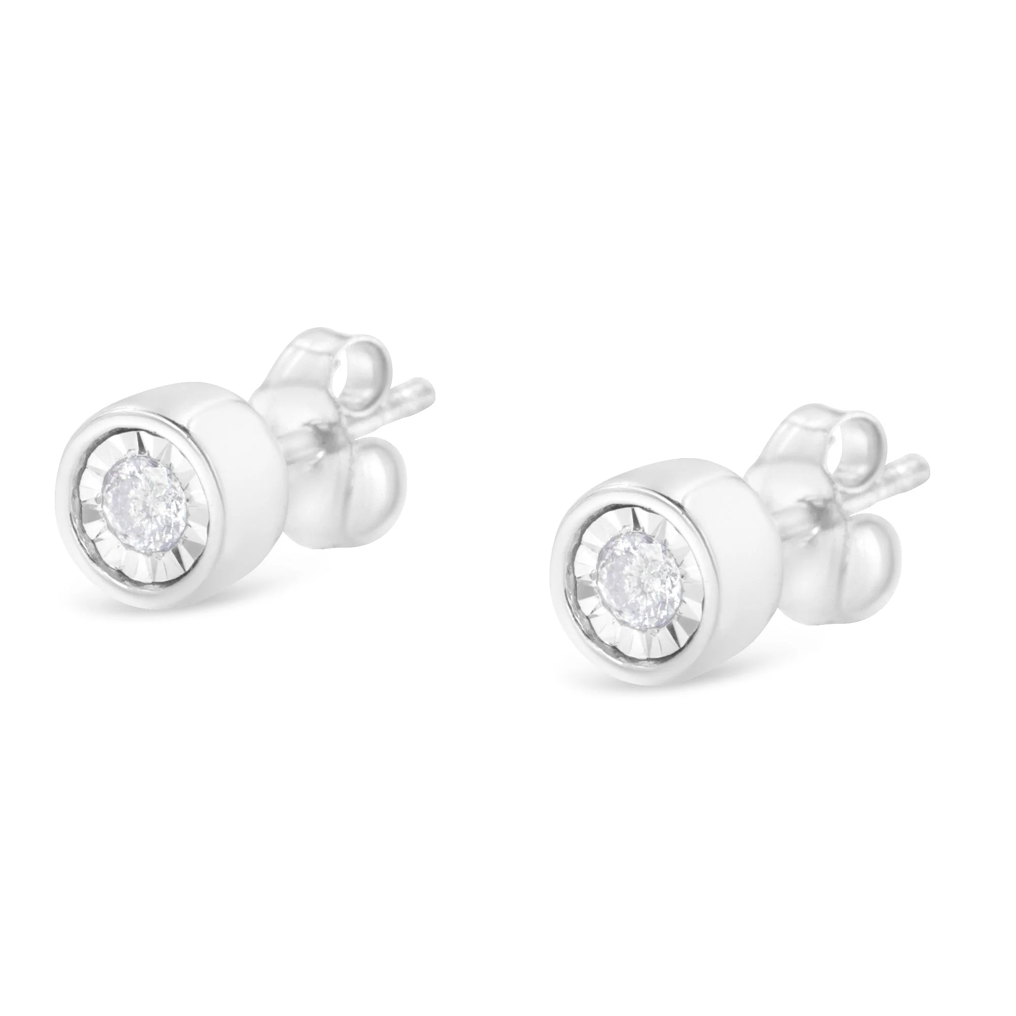 .925 Sterling Silver 1/5 Cttw Round Brilliant-Cut Near Colorless Diamond Miracle-Set Bezel Barrel Style Stud Earrings (I-J Color, I2-I3 Clarity) - Image 4
