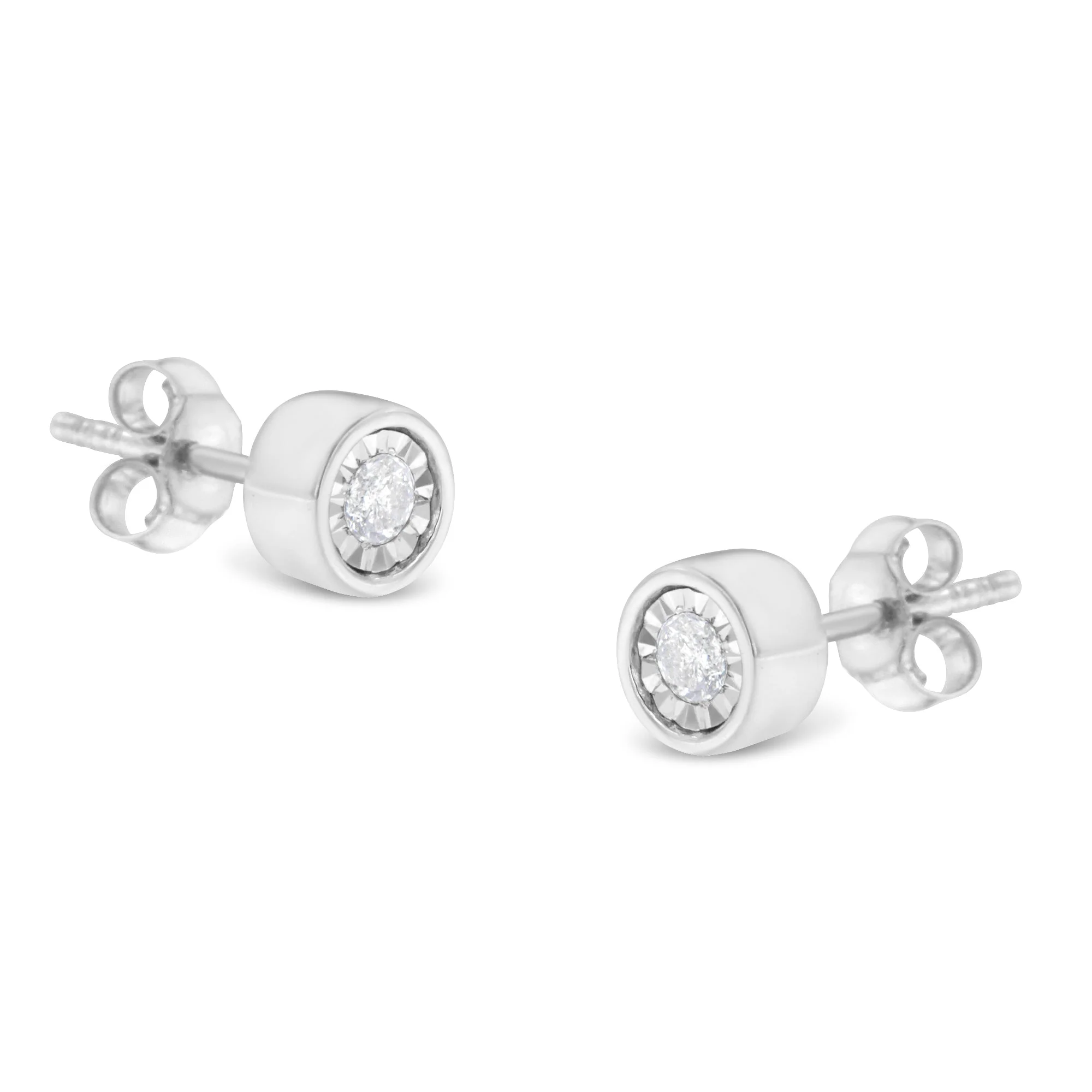 .925 Sterling Silver 1/5 Cttw Round Brilliant-Cut Near Colorless Diamond Miracle-Set Bezel Barrel Style Stud Earrings (I-J Color, I2-I3 Clarity) - Image 5