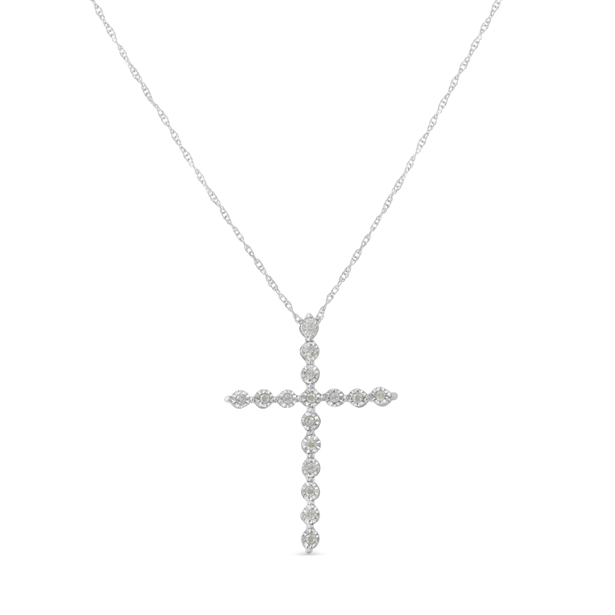 .925 Sterling Silver 1/6 Cttw Brilliant-Cut Diamond Miracle-Set Shared Prong Cross 18" Pendant Necklace (I-J Color, I2-I3 Clarity) - Image 2