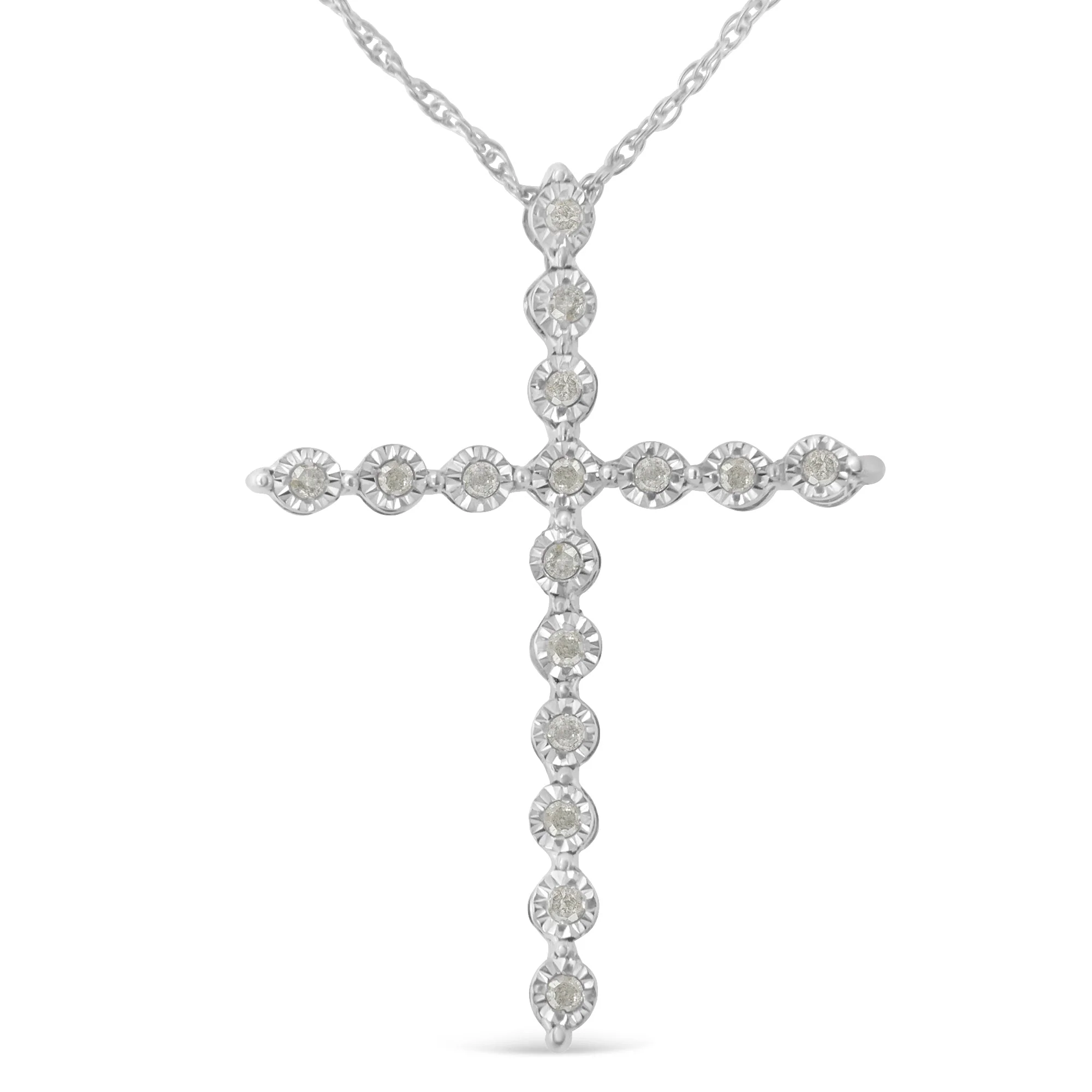 .925 Sterling Silver 1/6 Cttw Brilliant-Cut Diamond Miracle-Set Shared Prong Cross 18" Pendant Necklace (I-J Color, I2-I3 Clarity) - Image 4