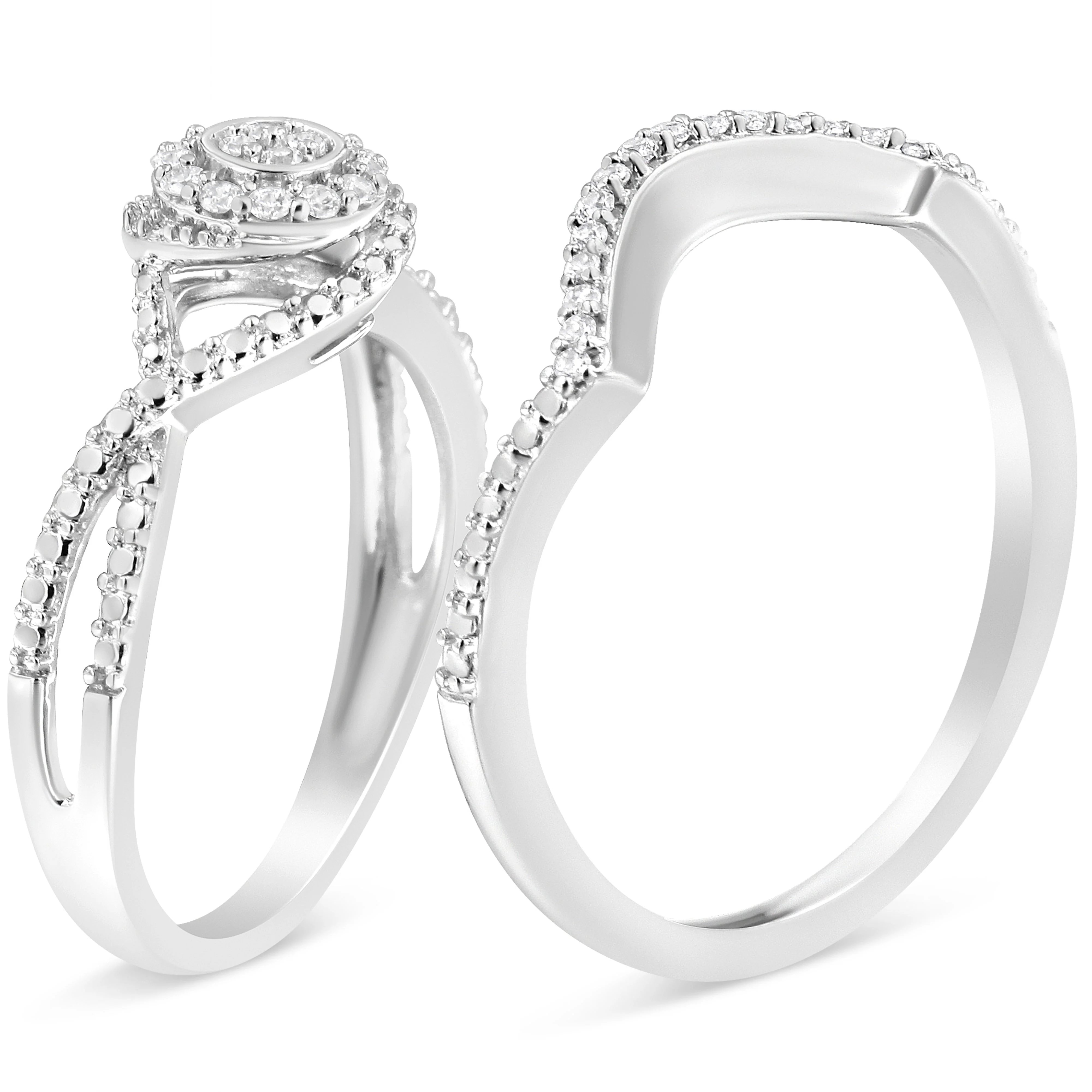 .925 Sterling Silver 1/6 Cttw Diamond Composite Halo and Split Shank Bridal Set Ring and Band  (I-J Color, I3 Clarity) - Size 7 - Image 3