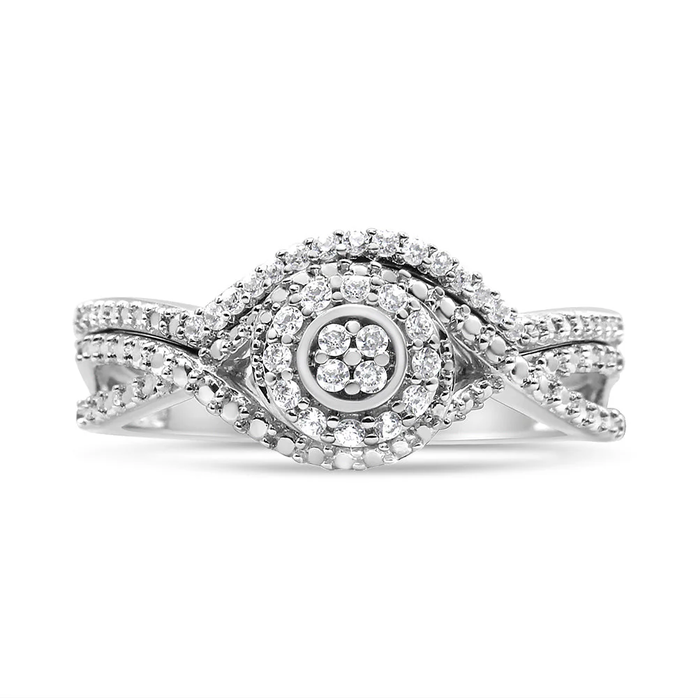 .925 Sterling Silver 1/6 Cttw Diamond Composite Halo and Split Shank Bridal Set Ring and Band  (I-J Color, I3 Clarity) - Size 7 - Image 4