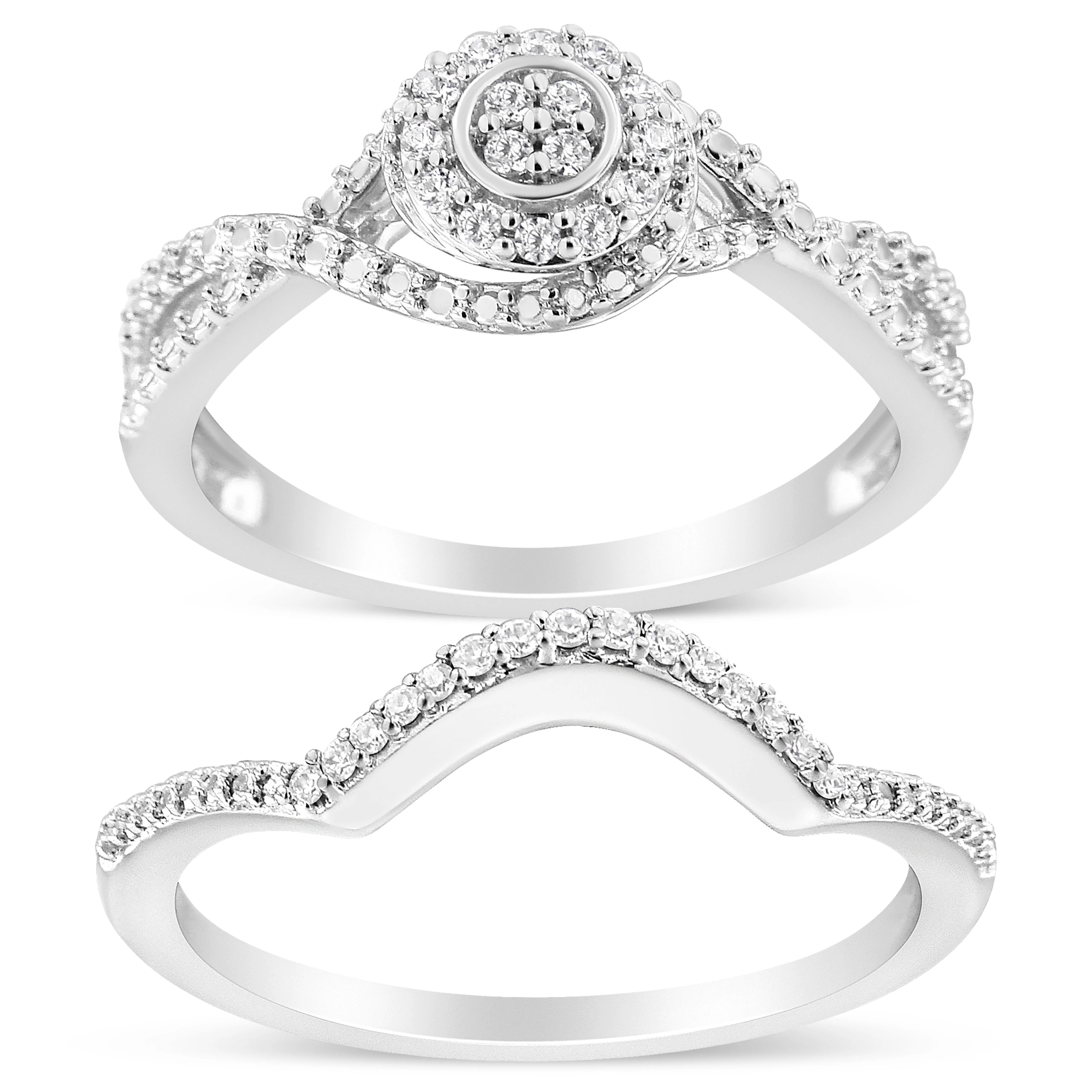 .925 Sterling Silver 1/6 Cttw Diamond Composite Halo and Split Shank Bridal Set Ring and Band  (I-J Color, I3 Clarity) - Size 7 - Image 5
